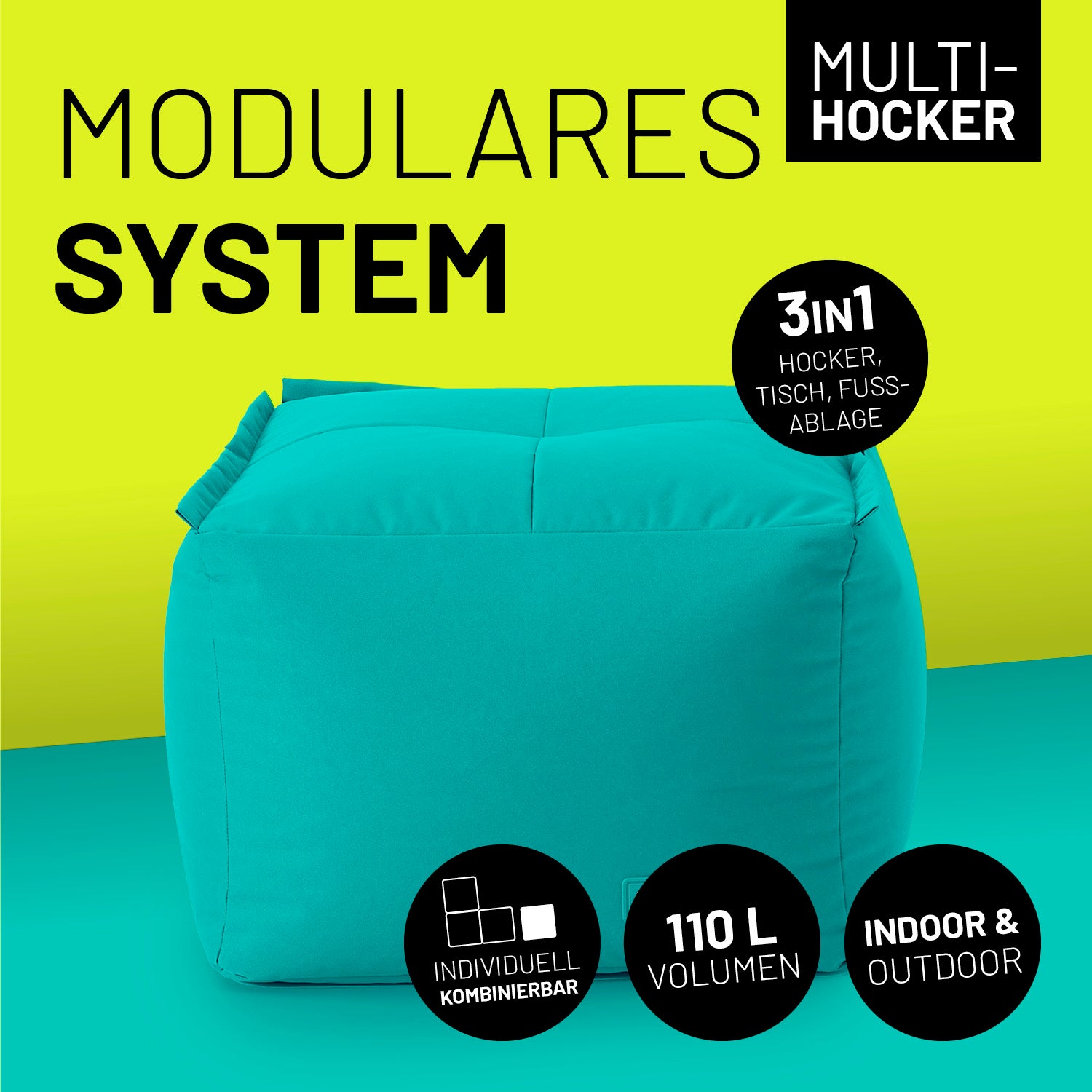 Sitzsack-Hocker (200 L) - Modulares System - indoor & outdoor - Türkis