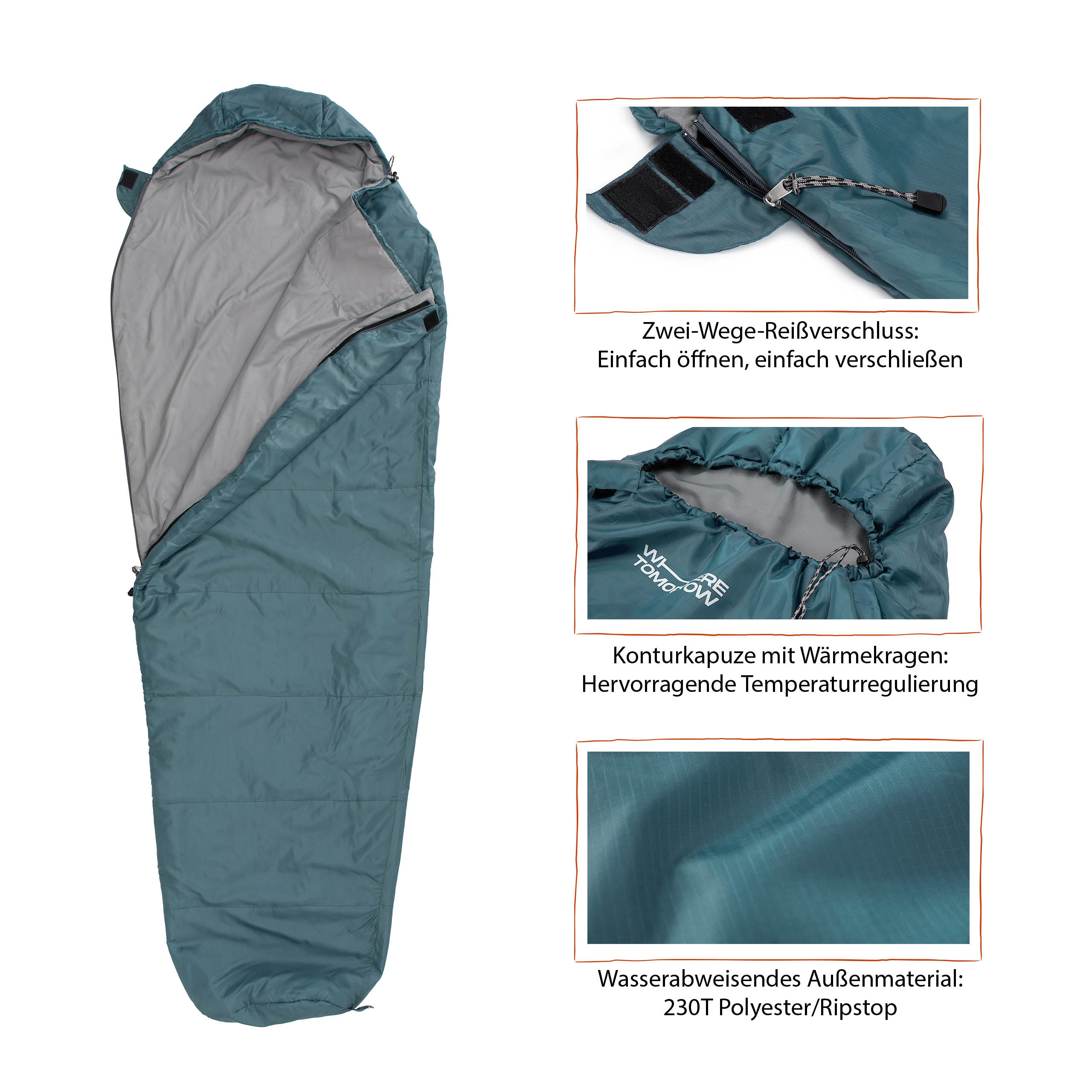 Camping Schlafsack Small & Light - Mumienschlafsack mit Tasche - 220 x 80 x 50 cm - Goblinblau