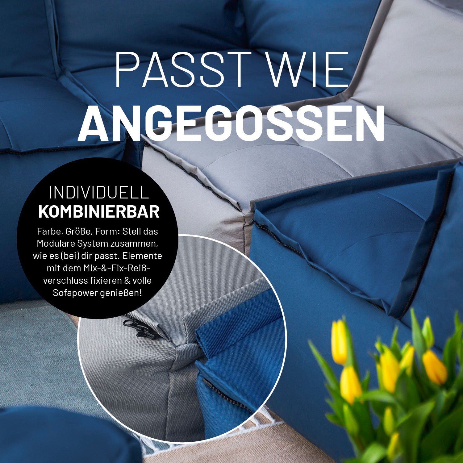 Sitzsack-Sofa Mittelstück (200 L) - Modulares System - indoor & outdoor - Grau