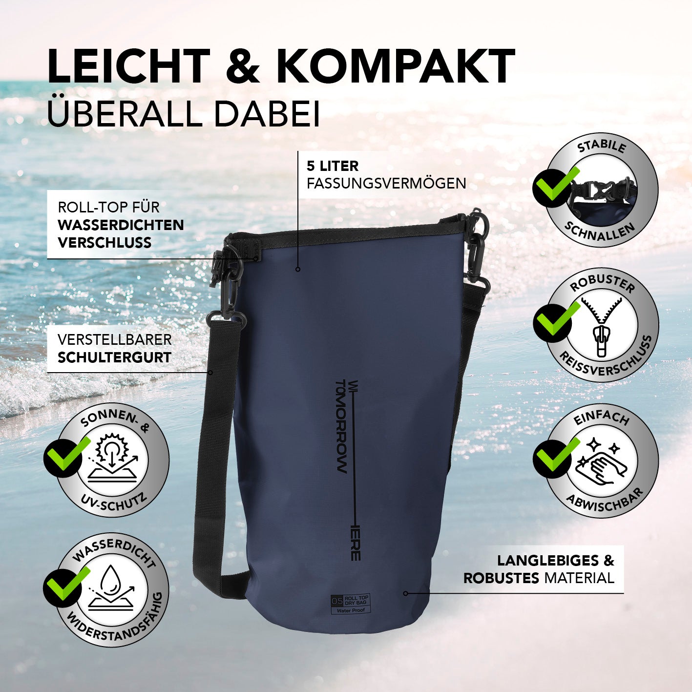 Dry Bag 5L - Style 02 - Dunkelblau