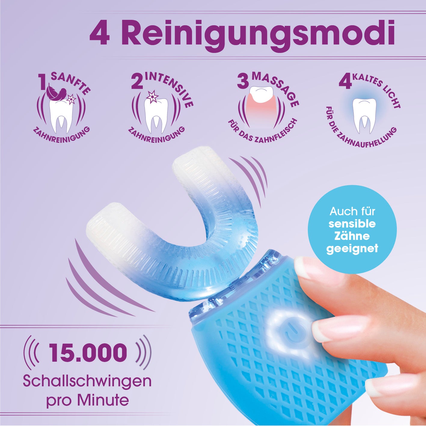 360° Schall-Zahnbürste mit LED-Blaulicht & Vibration