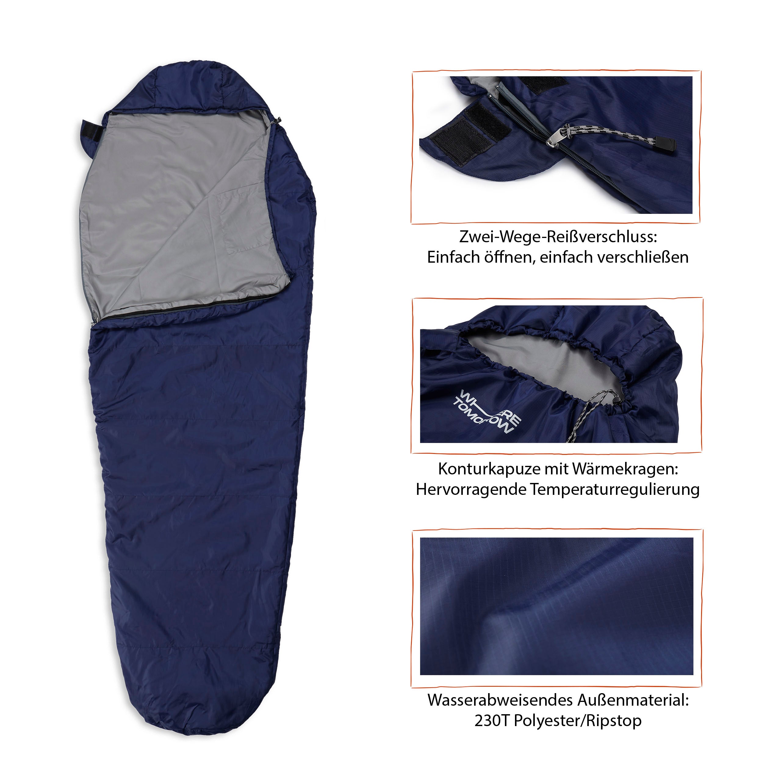 Camping Schlafsack Small & Light - Mumienschlafsack mit Tasche - 220 x 80 x 50 cm - Navyblau