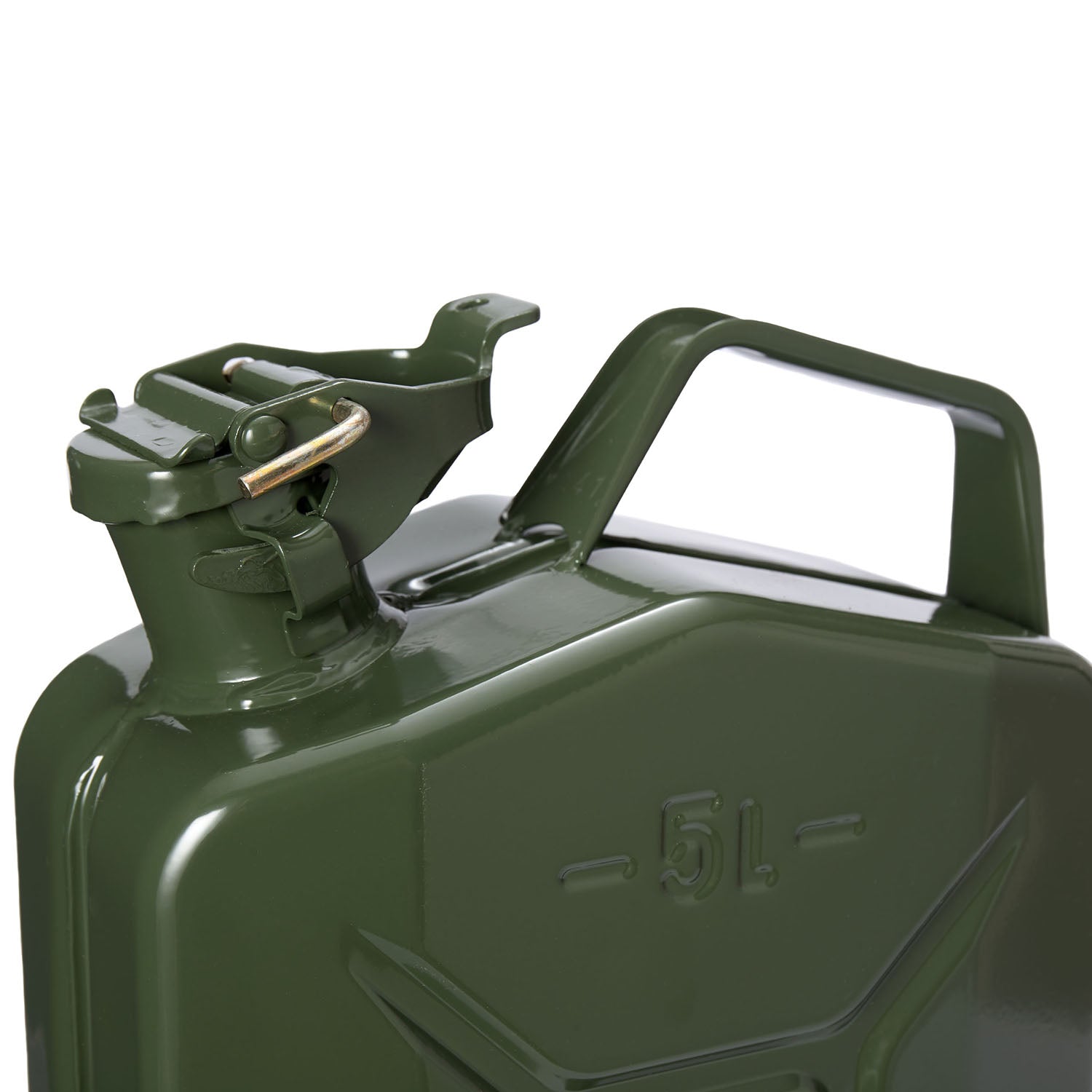 Metall Benzinkanister Kraftstoffkanister olivgrün 5 Liter + Ausgießer silber/grün