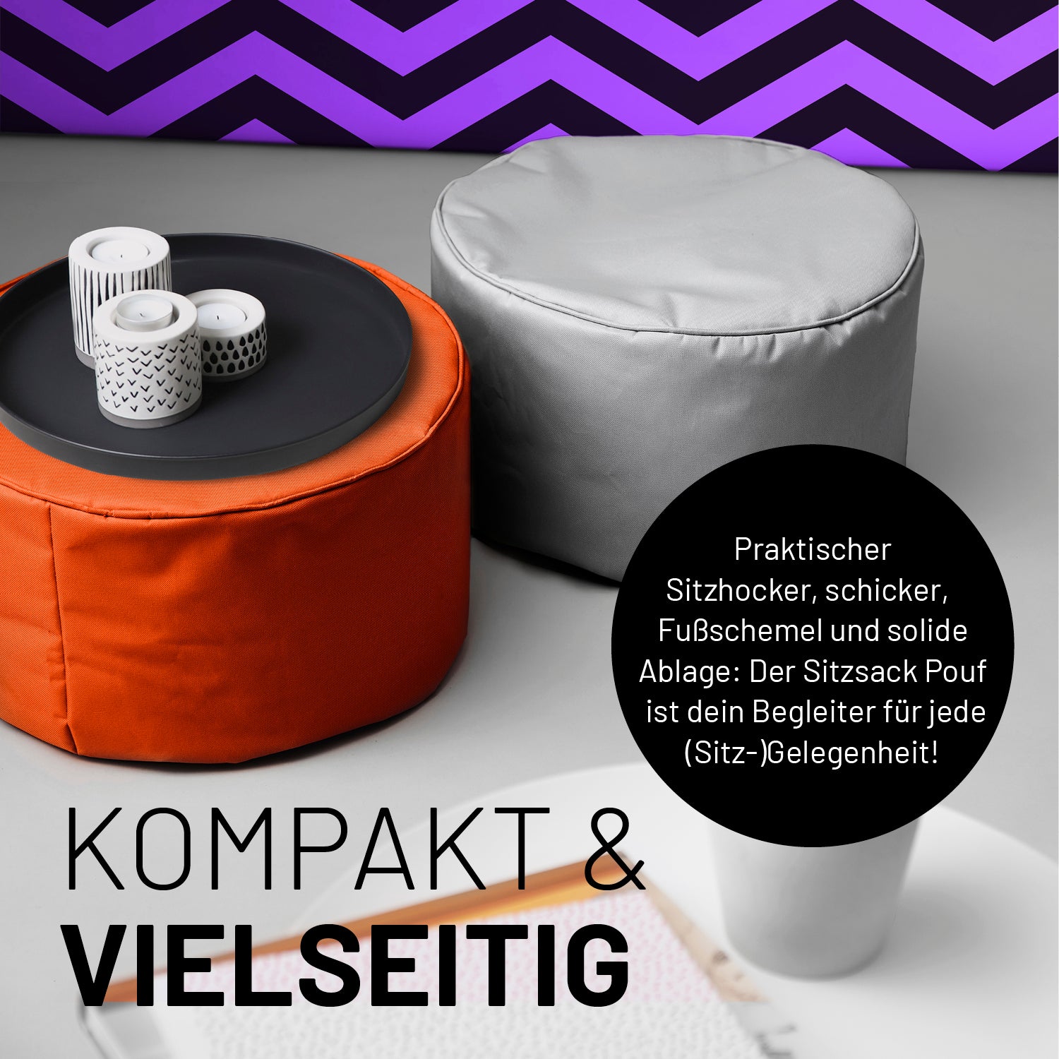 Sitzsack-Hocker/Pouf (50 L) - indoor & outdoor - Orange