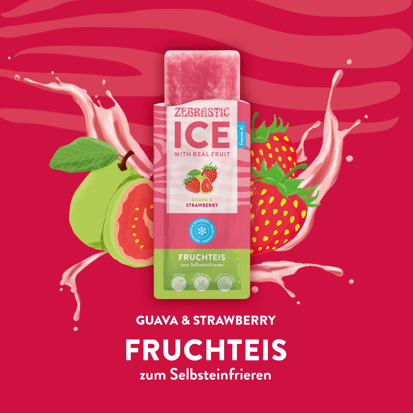 ZEBRASTIC Ice – Fruchteis zum Selbsteinfrieren - Guava & Strawberry (250g/5x 50g)