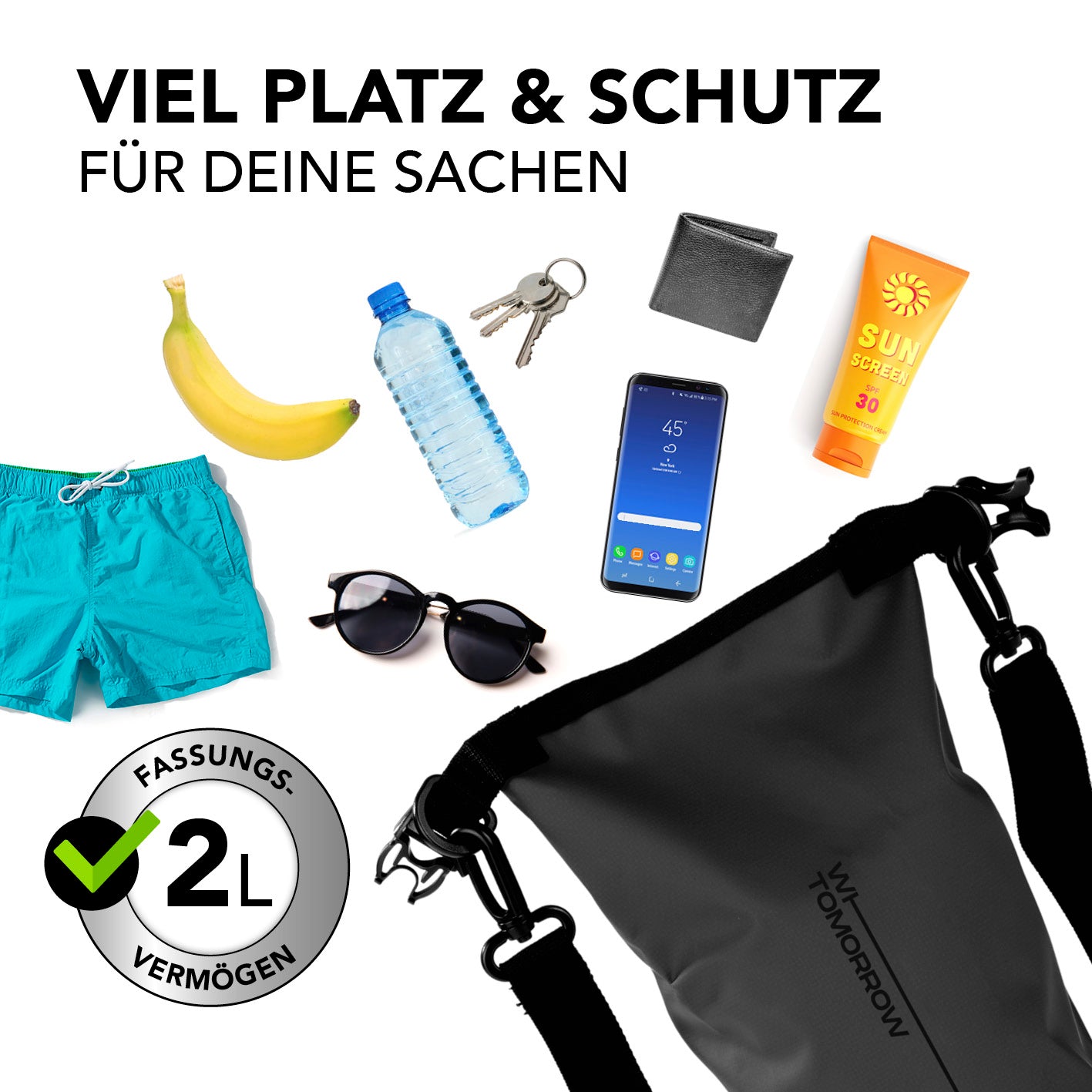 Dry Bag 2L - Style 02 - Schwarz