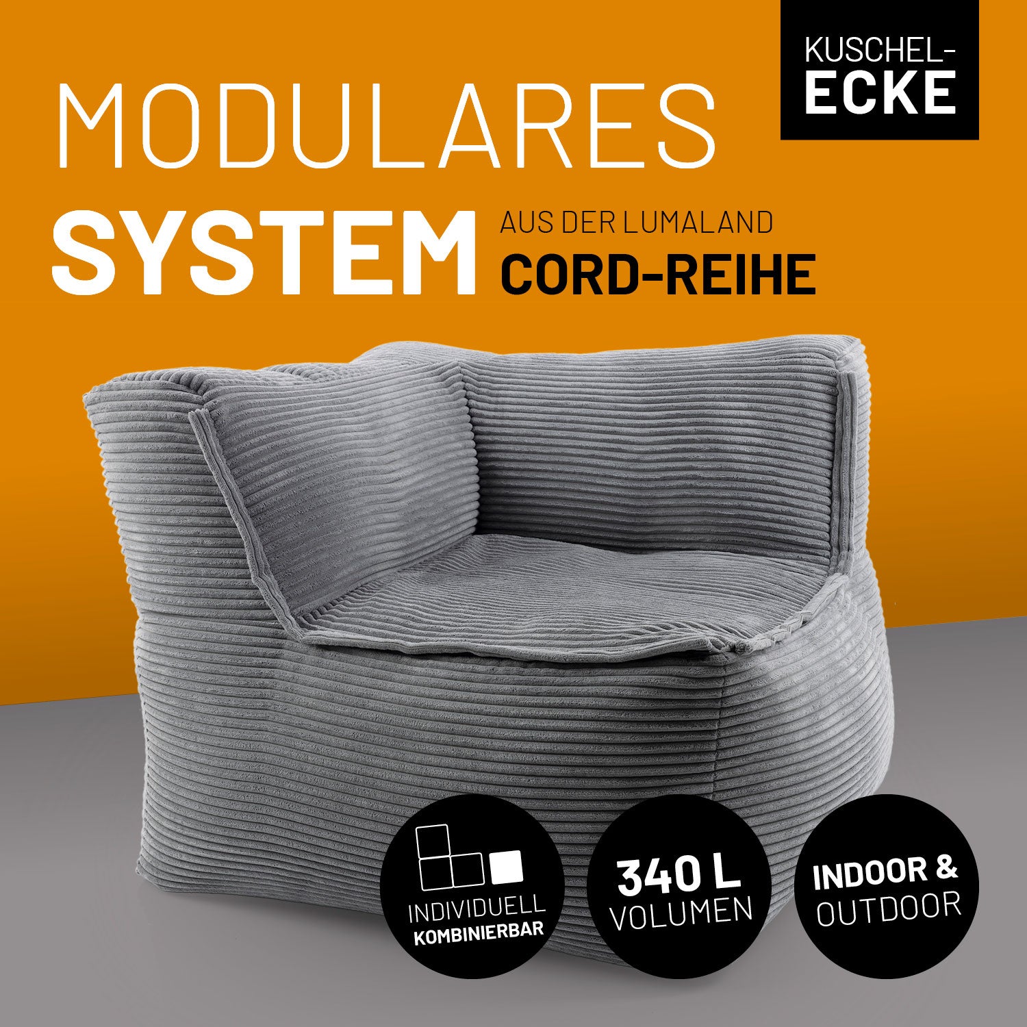 Modulares Eckteil links aus der Cord-Reihe - Grau