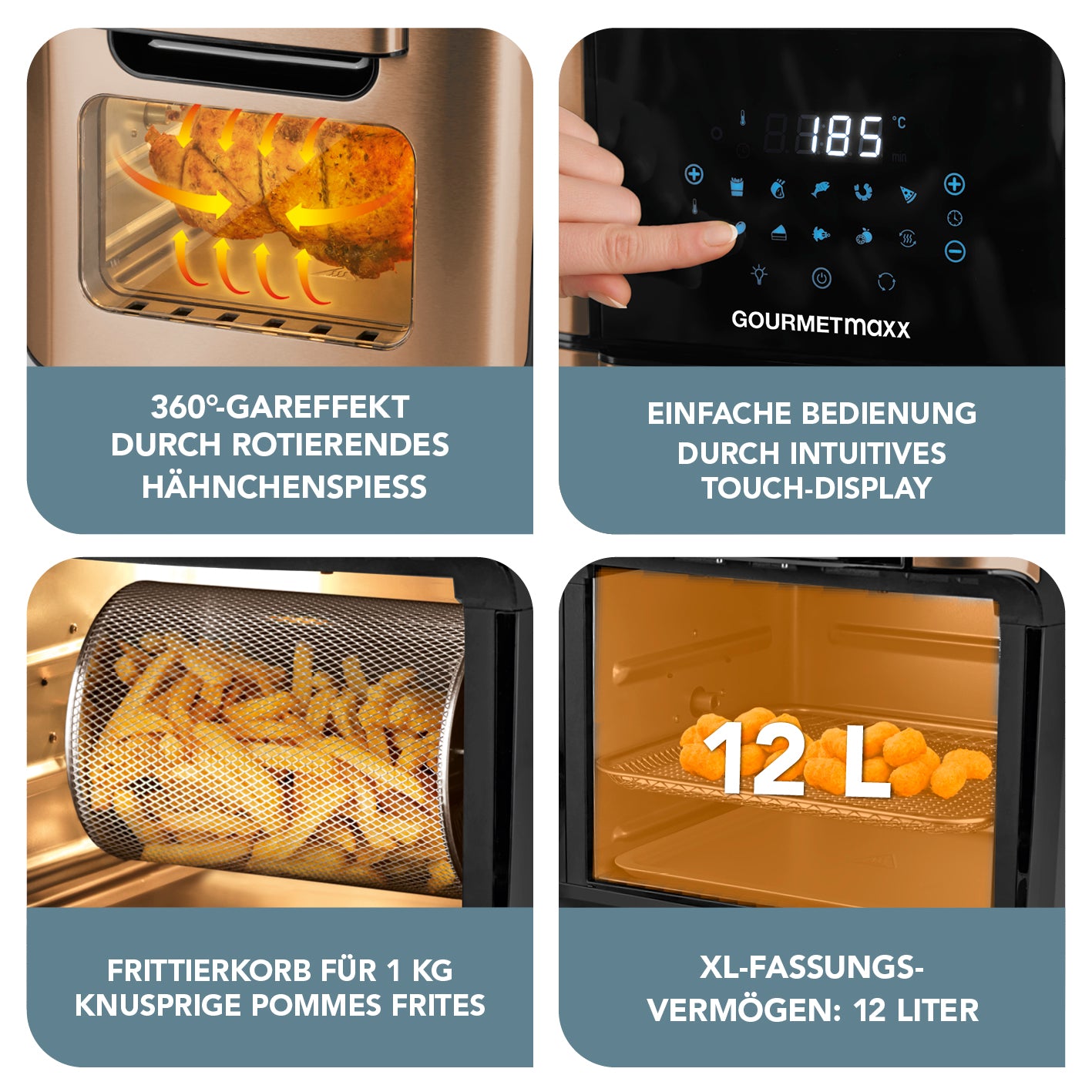 Digitale Design-Heißluftfritteuse mit 12 l XL-Fassungsvermögen - max.1800 Watt