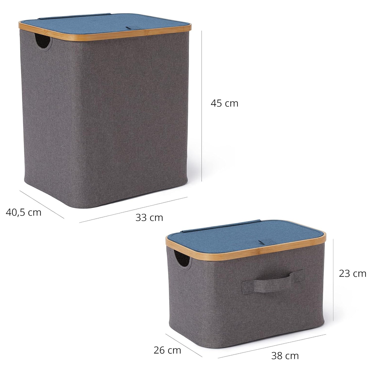 Aufbewahrungsbox mit Bambus-Rahmen - 3er-Set - Grau/Blau