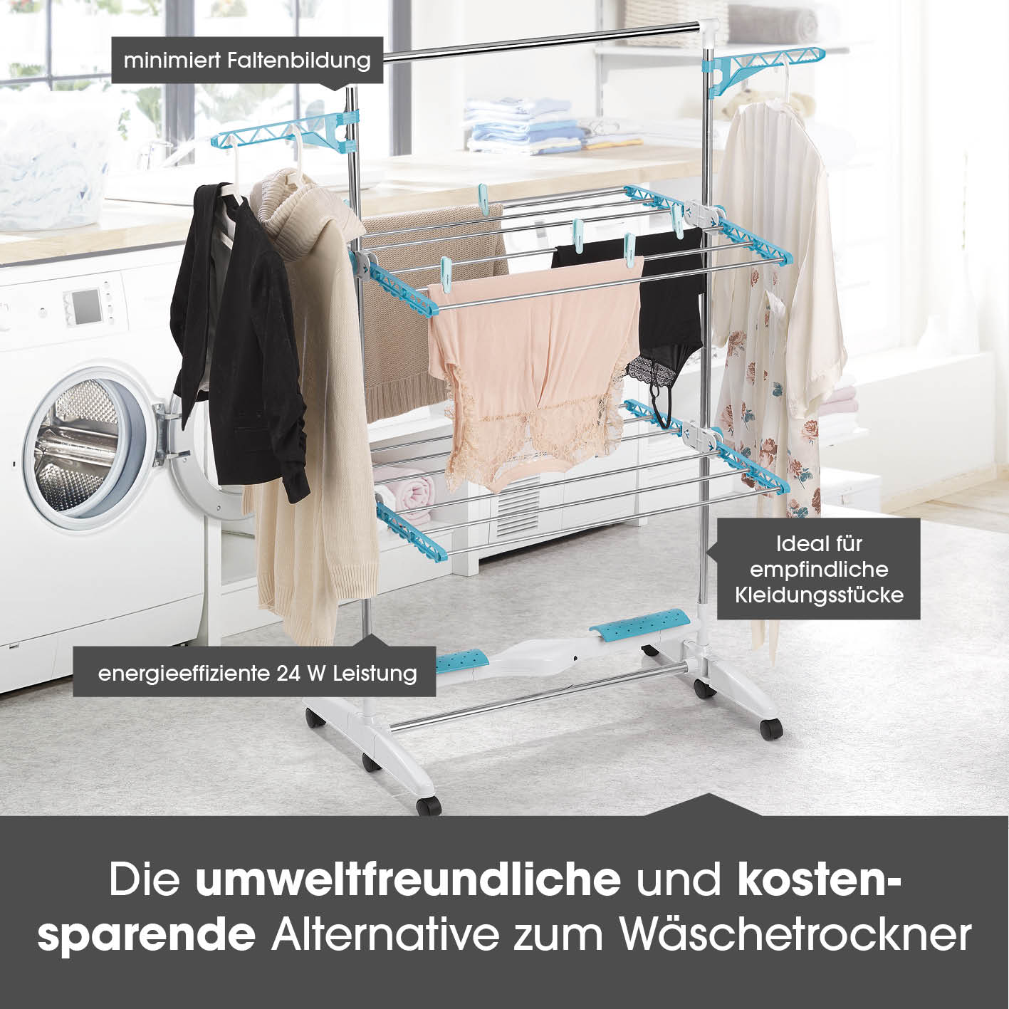 Wäscheständer elektrisch - weiß/türkis