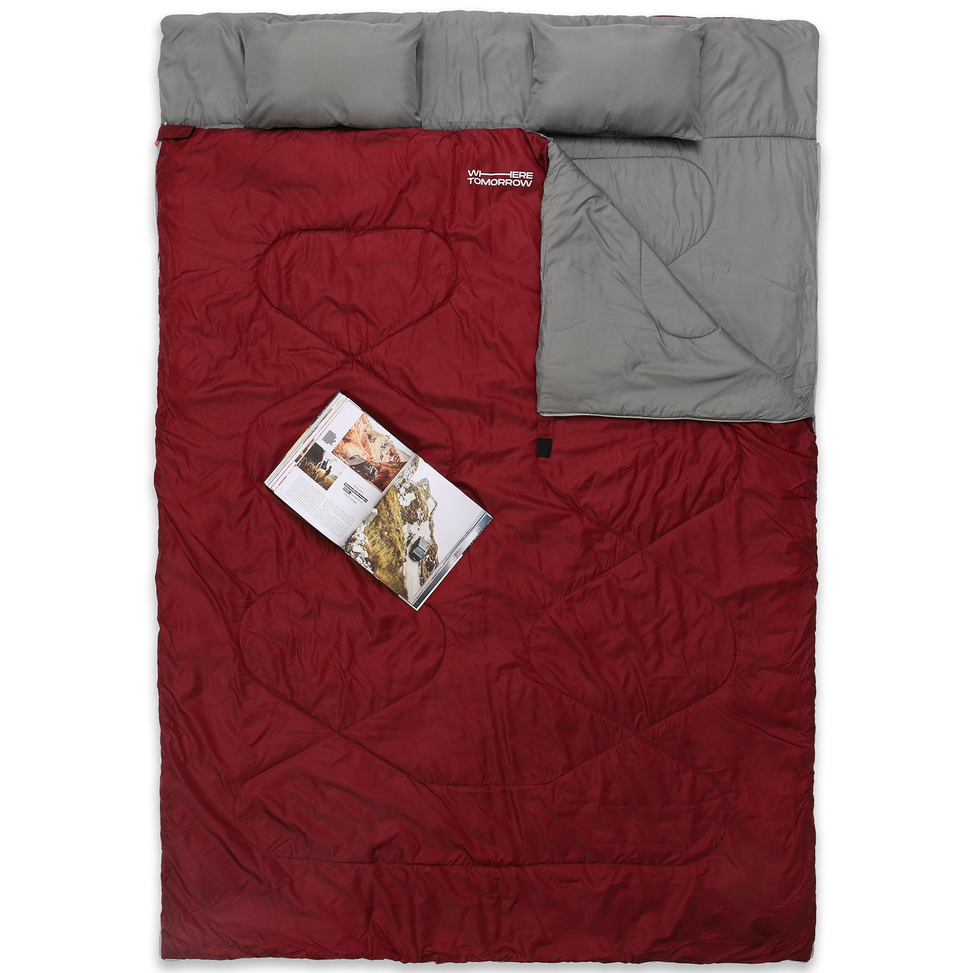 Doppelschlafsack mit Tragetasche - 2-Personen Schlafsack - 190 x 150 cm - Weinr