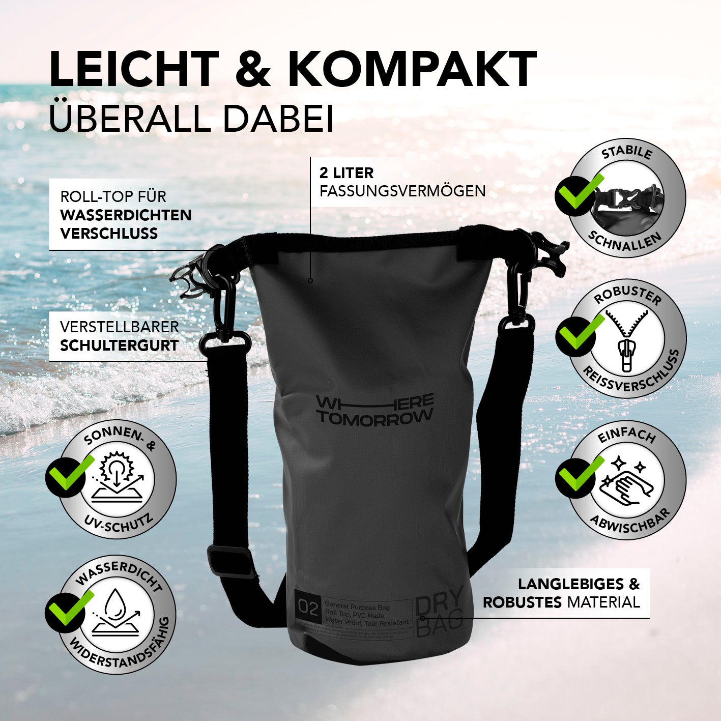 Dry Bag 2L - Style 01 - Schwarz