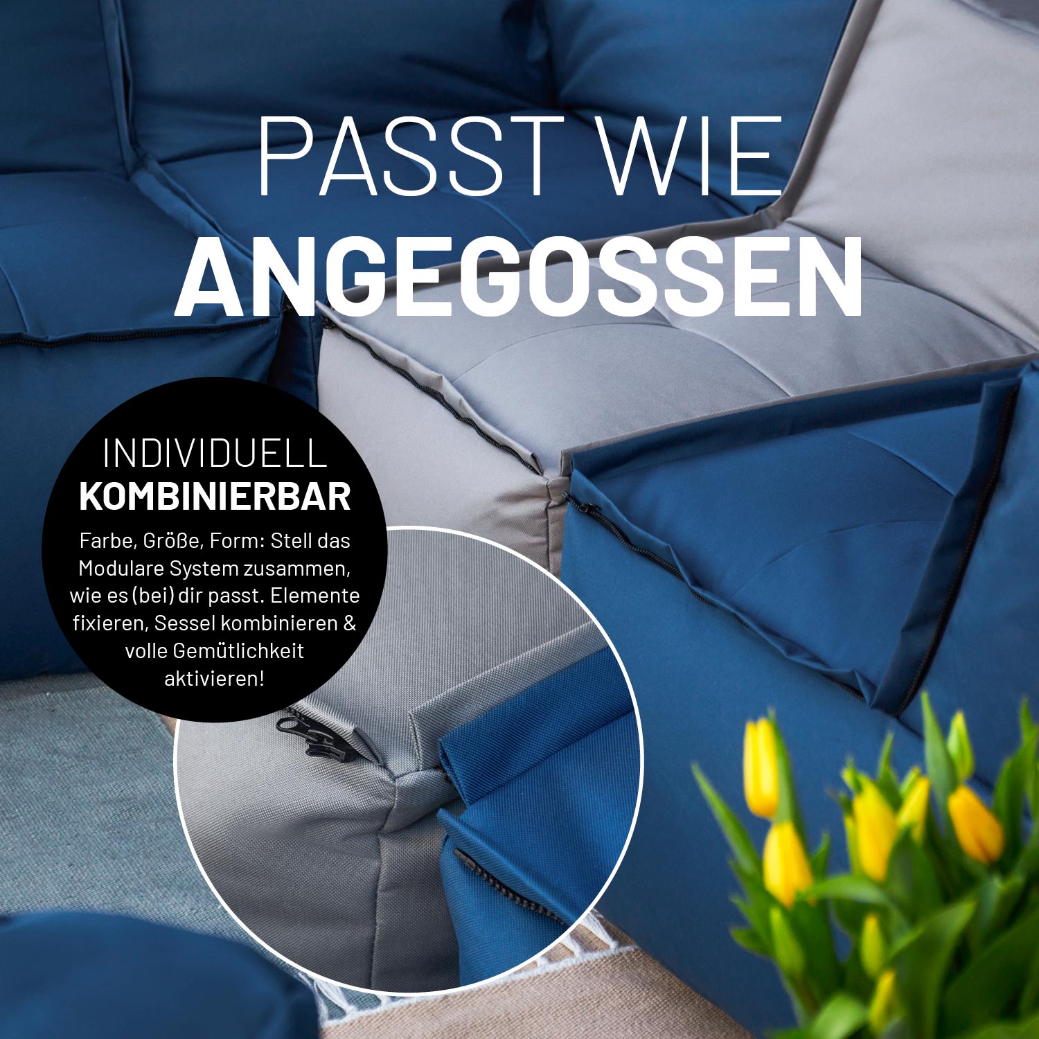 Sitzsack-Sofa Sessel (400 L) - Modulares System - indoor & outdoor - Navyblau