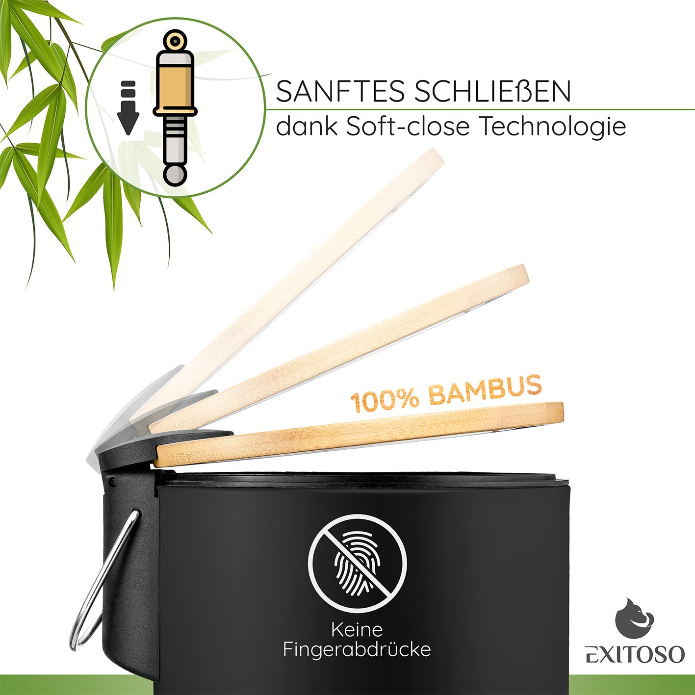 Tretmülleimer mit Softclose-Deckel - 3 l - Schwarz