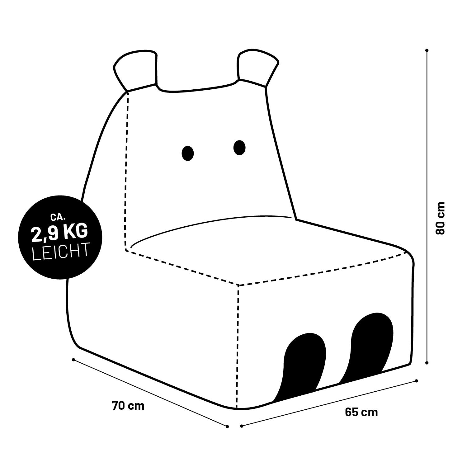 Kindersitzsack Animal Line Hippo (200 L) - indoor & outdoor - Stahlgrau