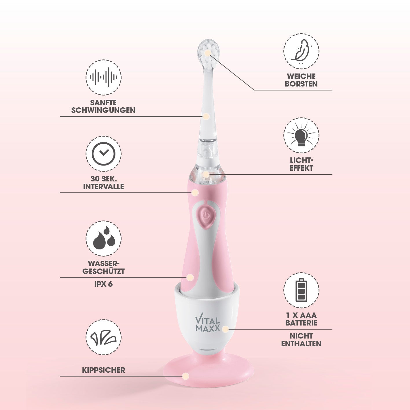 Elektrische Kinder-Zahnbürste mit Smart Timer - Ab 6 Monate* - Rosa/Weiß