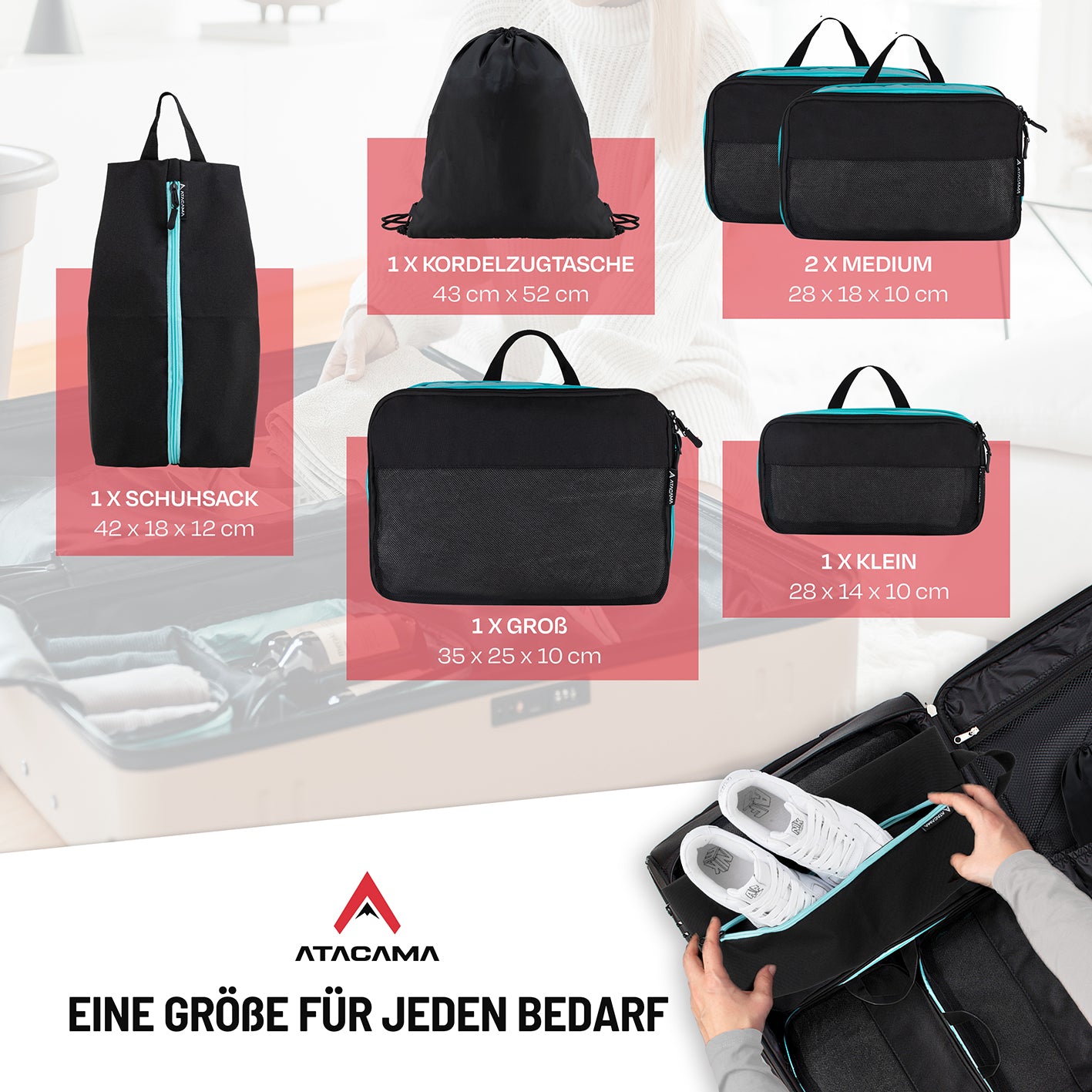 Packtaschen mit Kompression - 6er-Set - Schwarz