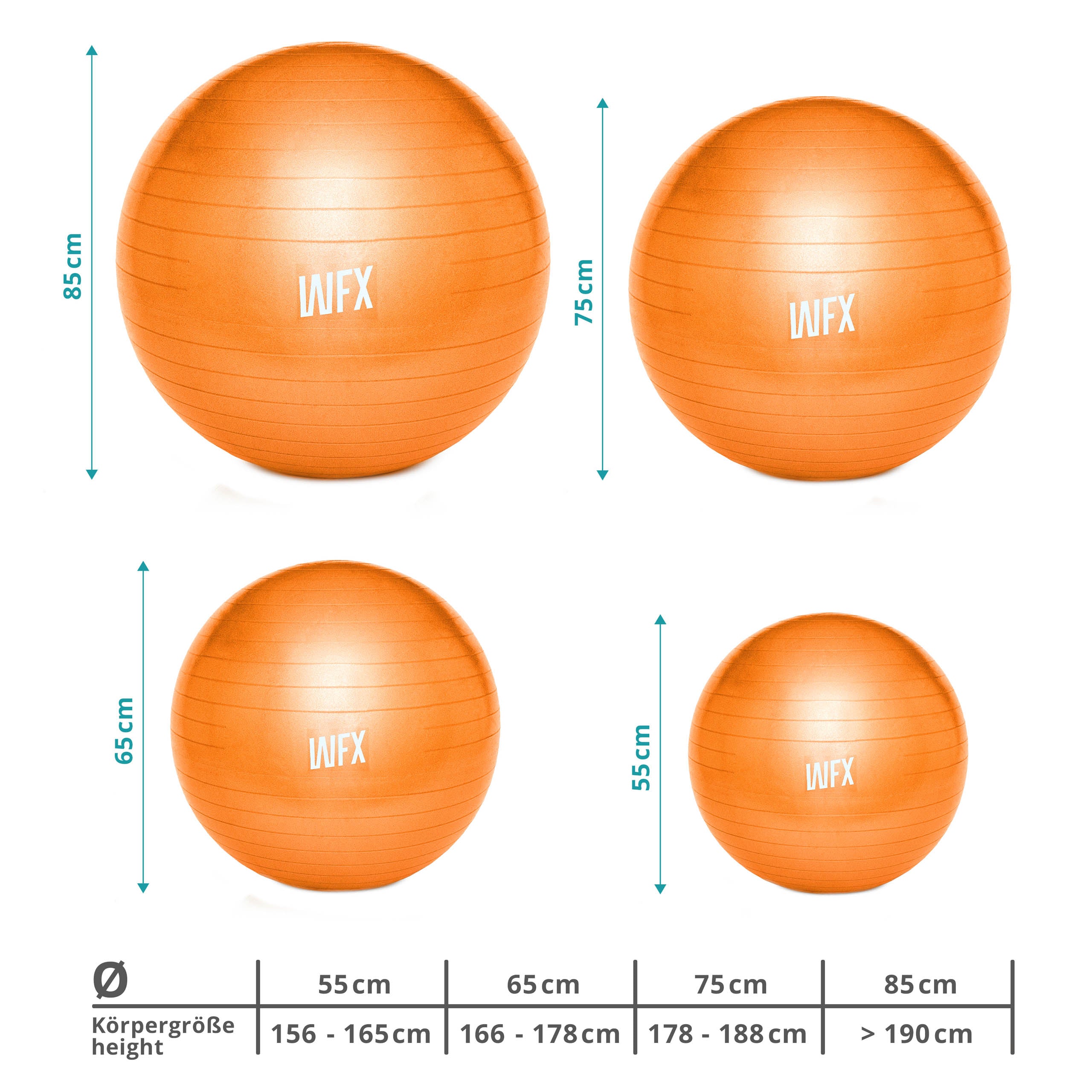 Gymnastikball inkl. Ballpumpe - Fitness Sitzball - Orange - 65 cm