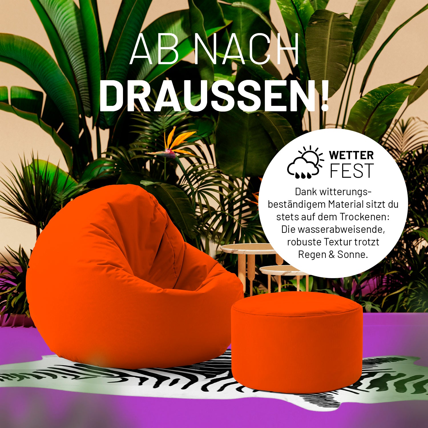 Sitzsack-Hocker/Pouf (50 L) - indoor & outdoor - Orange