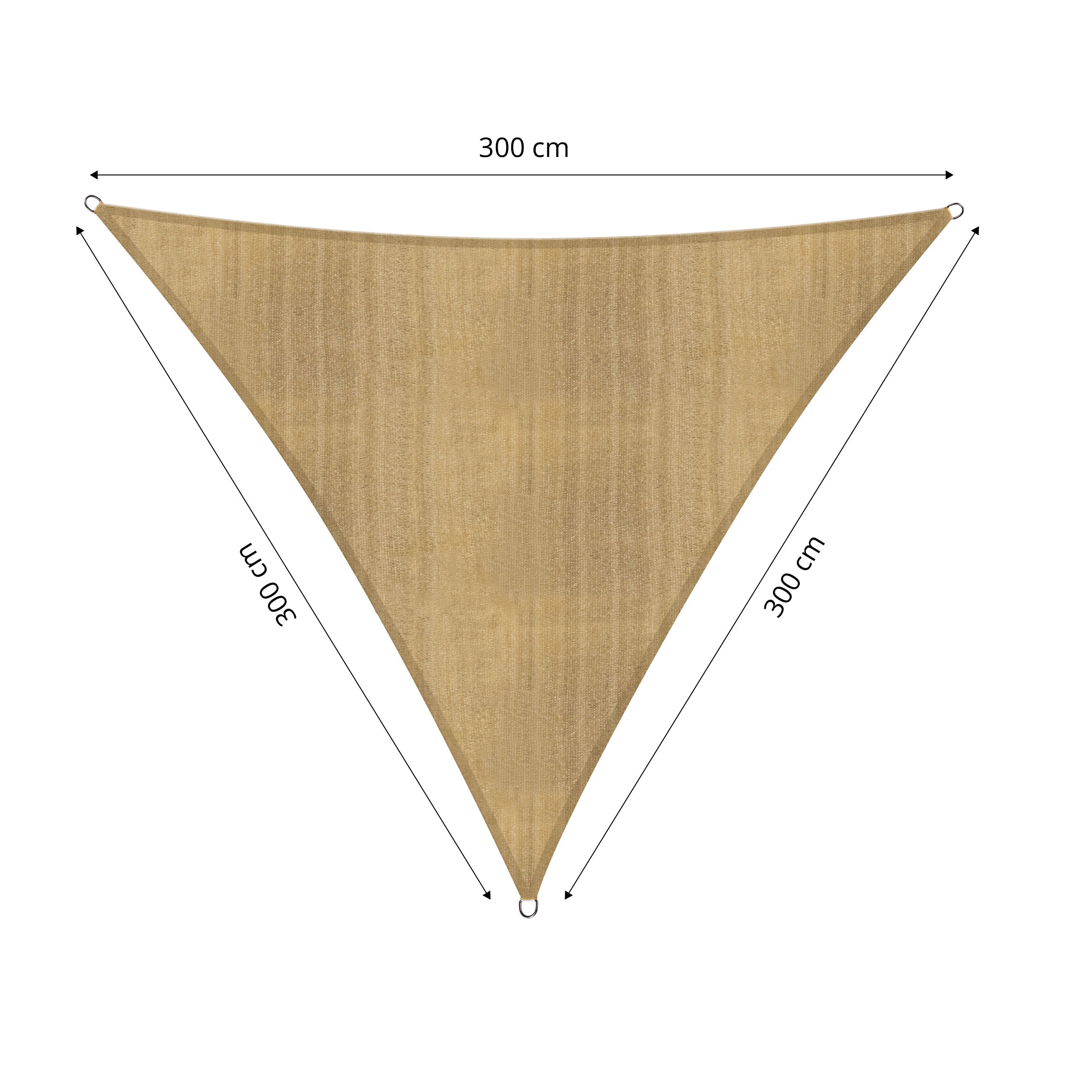 Sonnensegel 100% HDPE mit Stabilisator für UV-Schutz - Dreieck 3 x 3 x 3 Meter - Sand