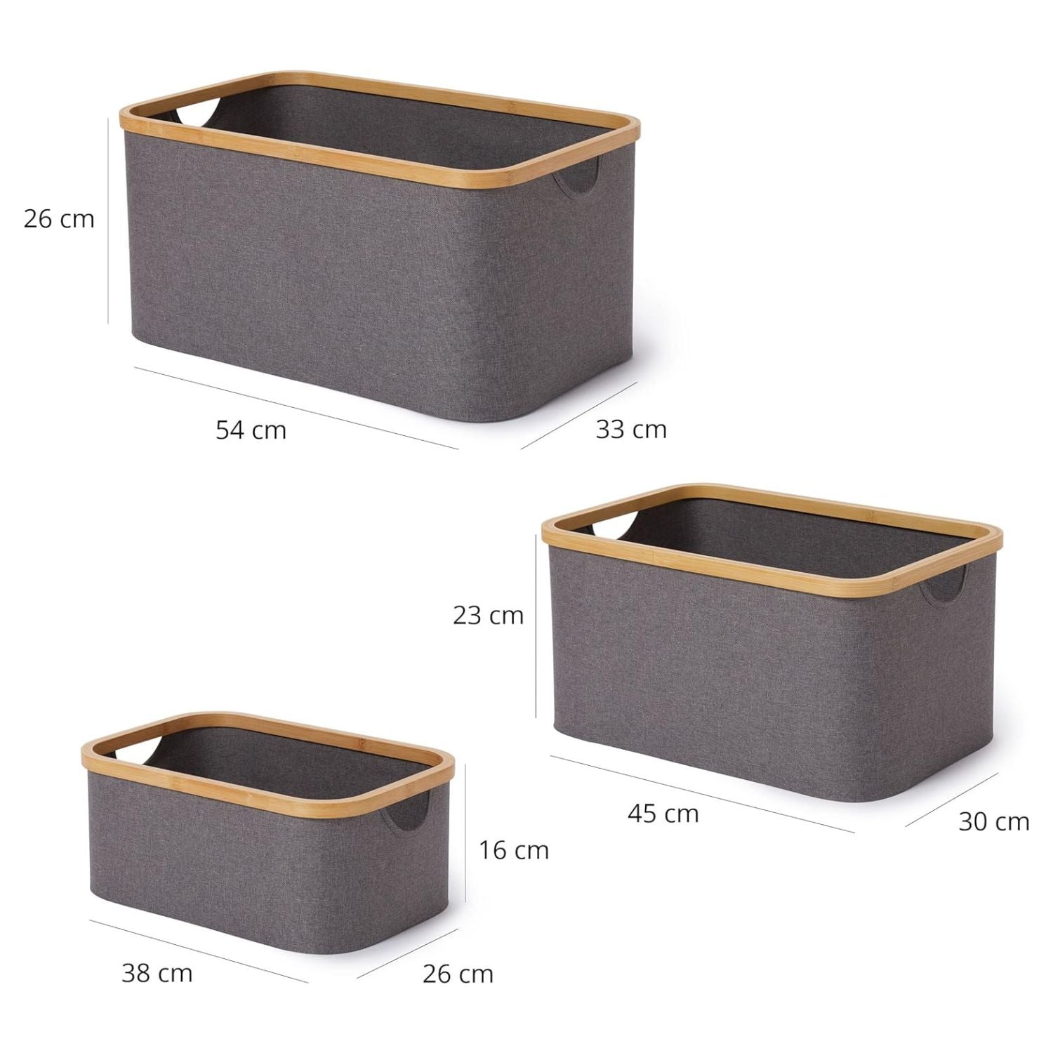 Aufbewahrungsboxen mit Bambus-Rahmen - 3er-Set - Grau