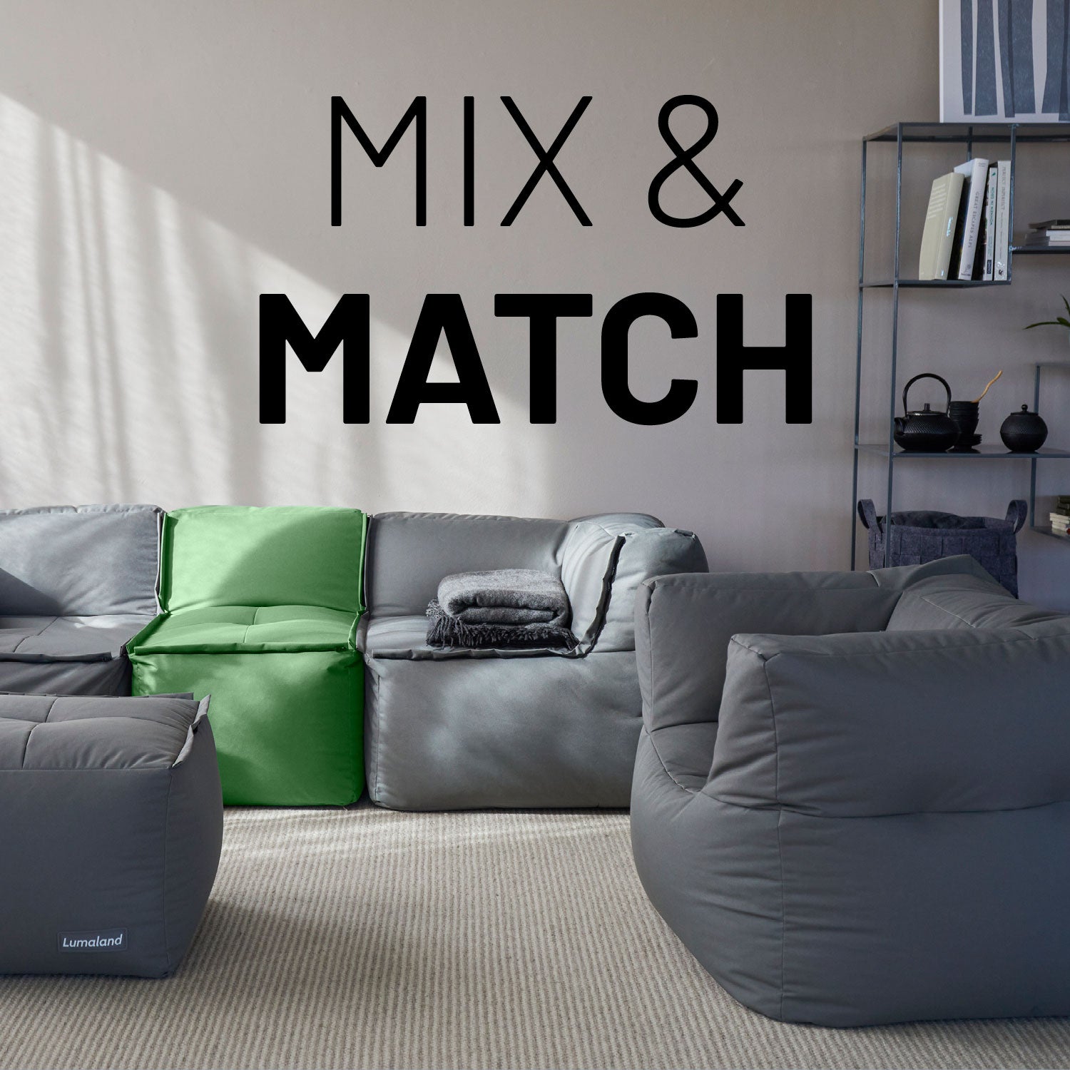 Sitzsack-Sofa Mittelstück (200 L) - Modulares System - indoor & outdoor - Pastell Grün