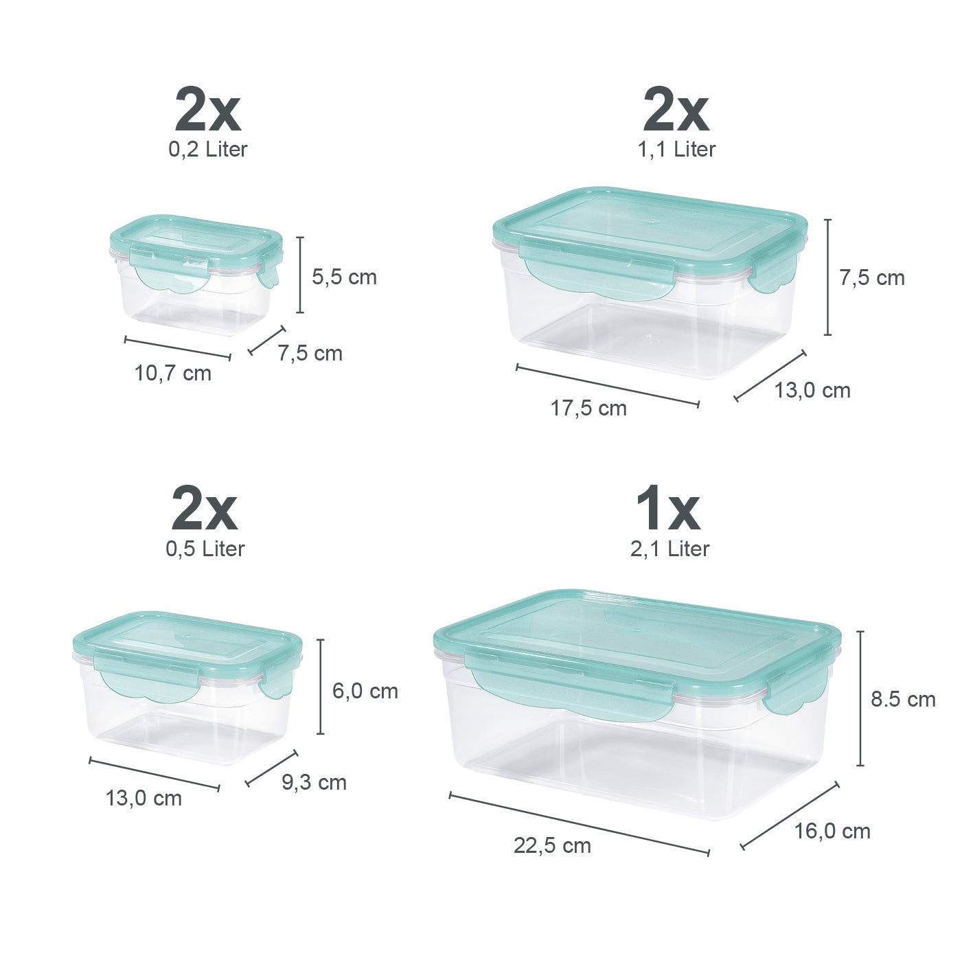 Frischhaltedosen Klick-it 14-tlg. - mit 4-fach-Klick-Verschluss - aquamarin