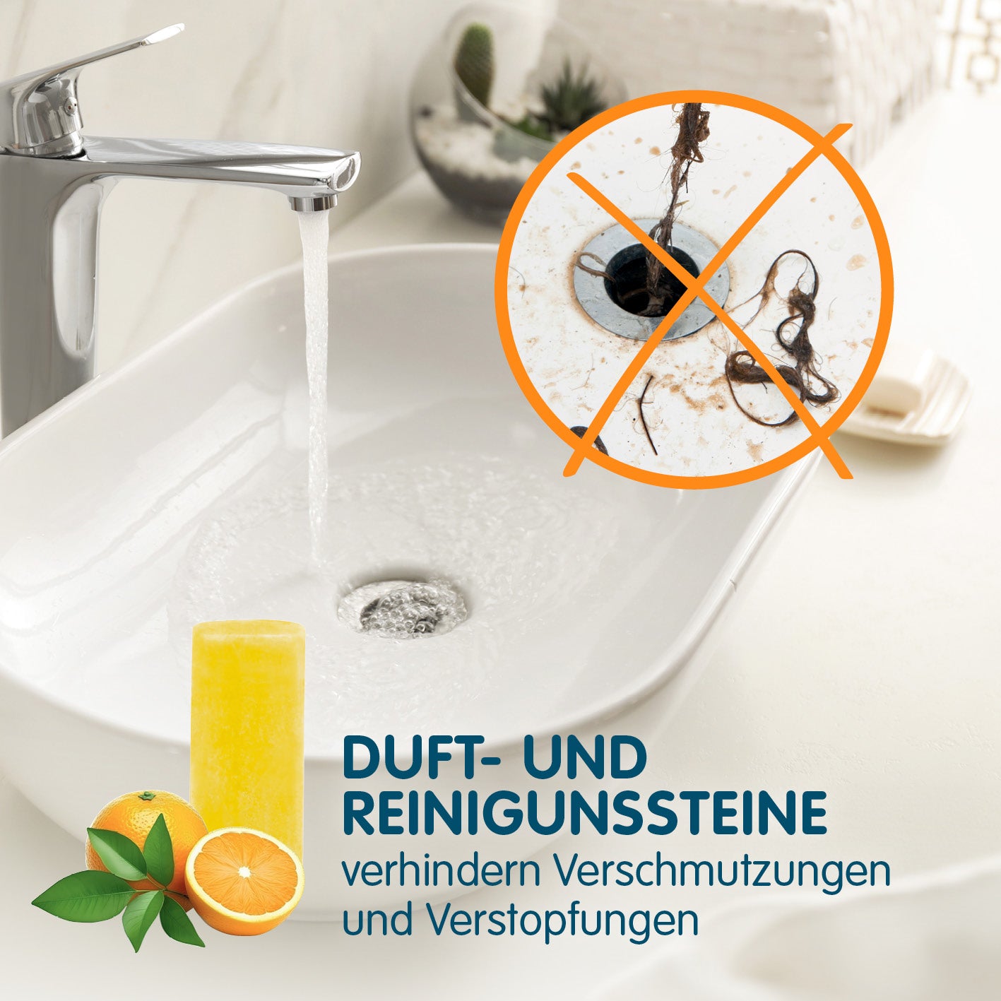 Abfluss-Fee Duftstein Orange - 4er-Set
