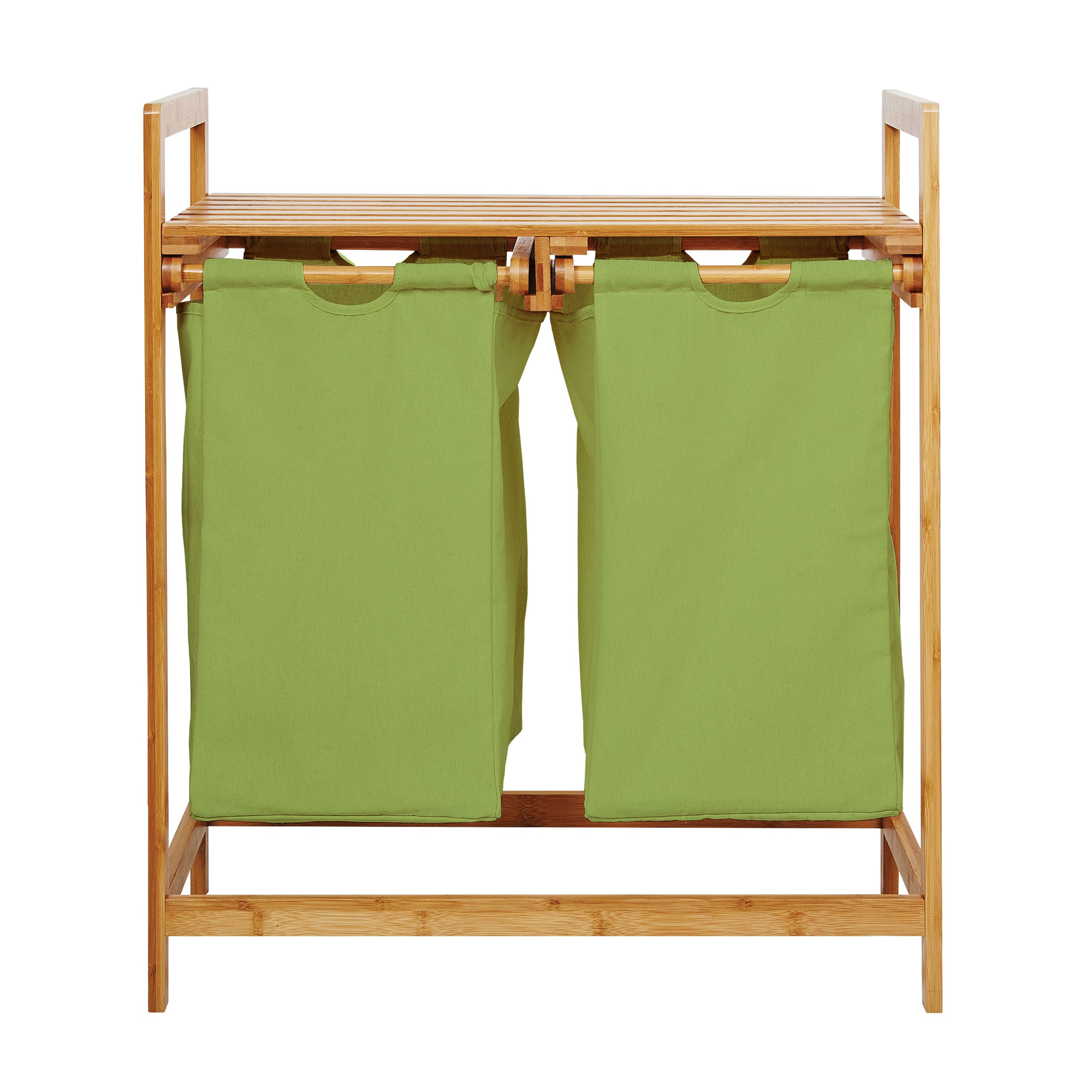 Bambus Wäschekorb mit 2 ausziehbaren Wäschesacken - 73 x 64 x 33 cm - Grün