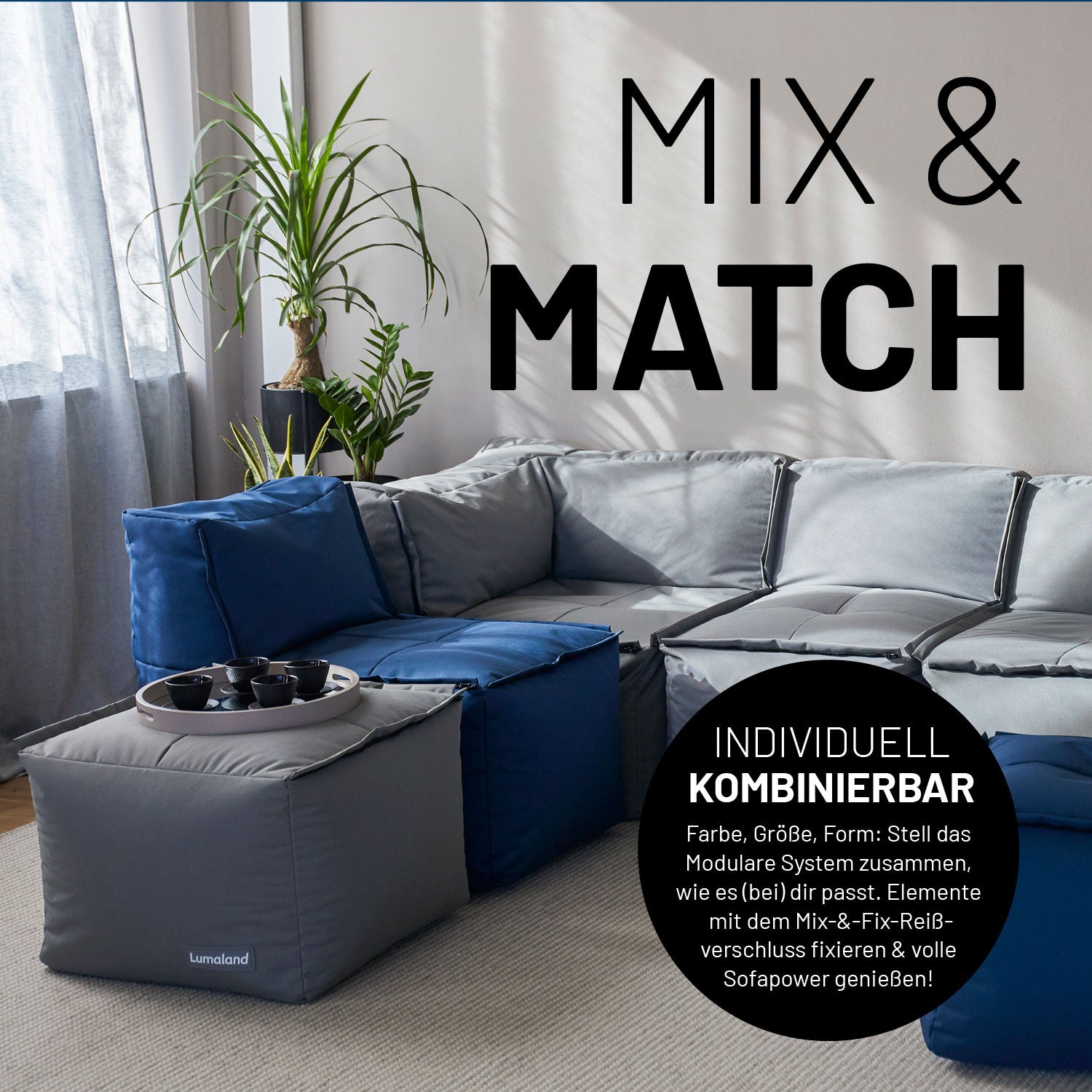 Sitzsack-Hocker (200 L) - Modulares System - indoor & outdoor - Grau