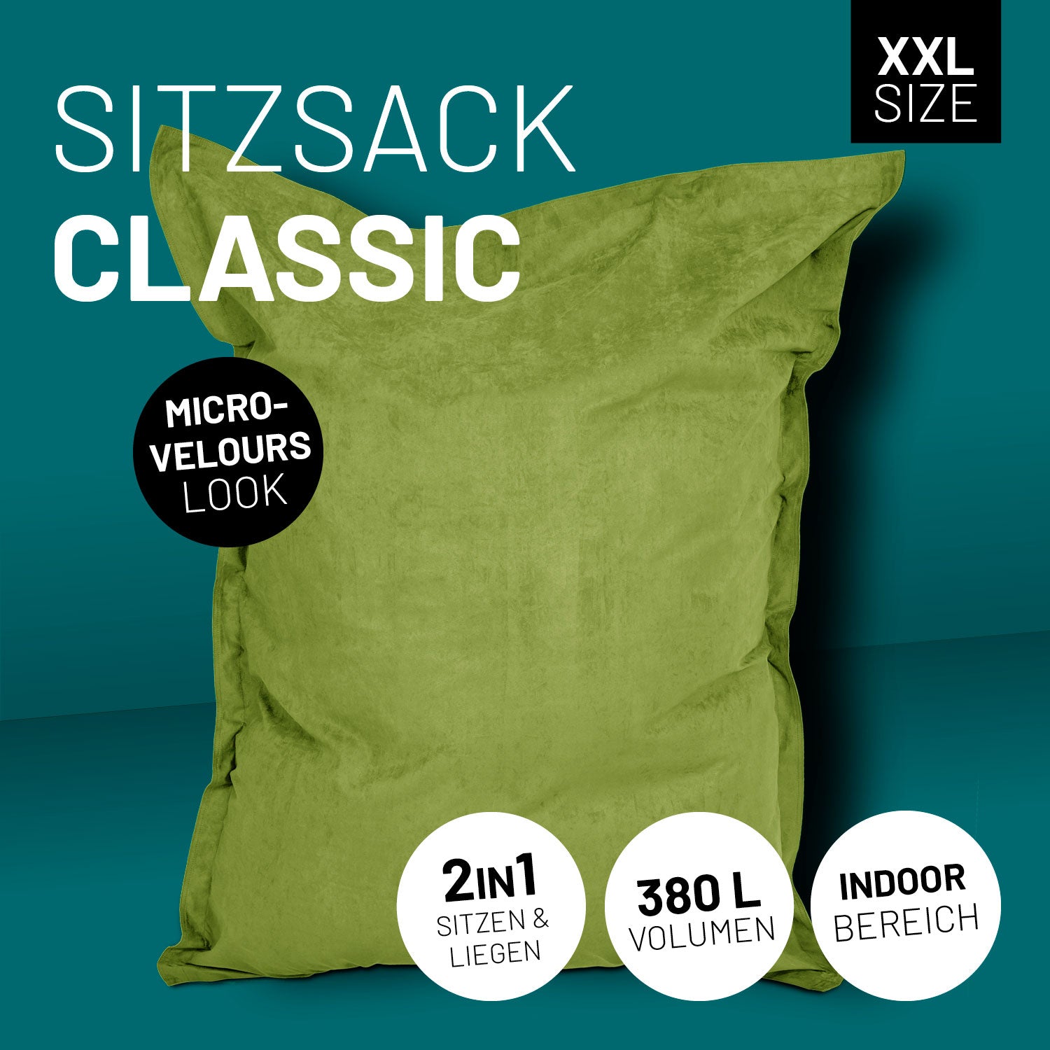 XXL Microvelours Sitzsack (380 L) - indoor - Grün