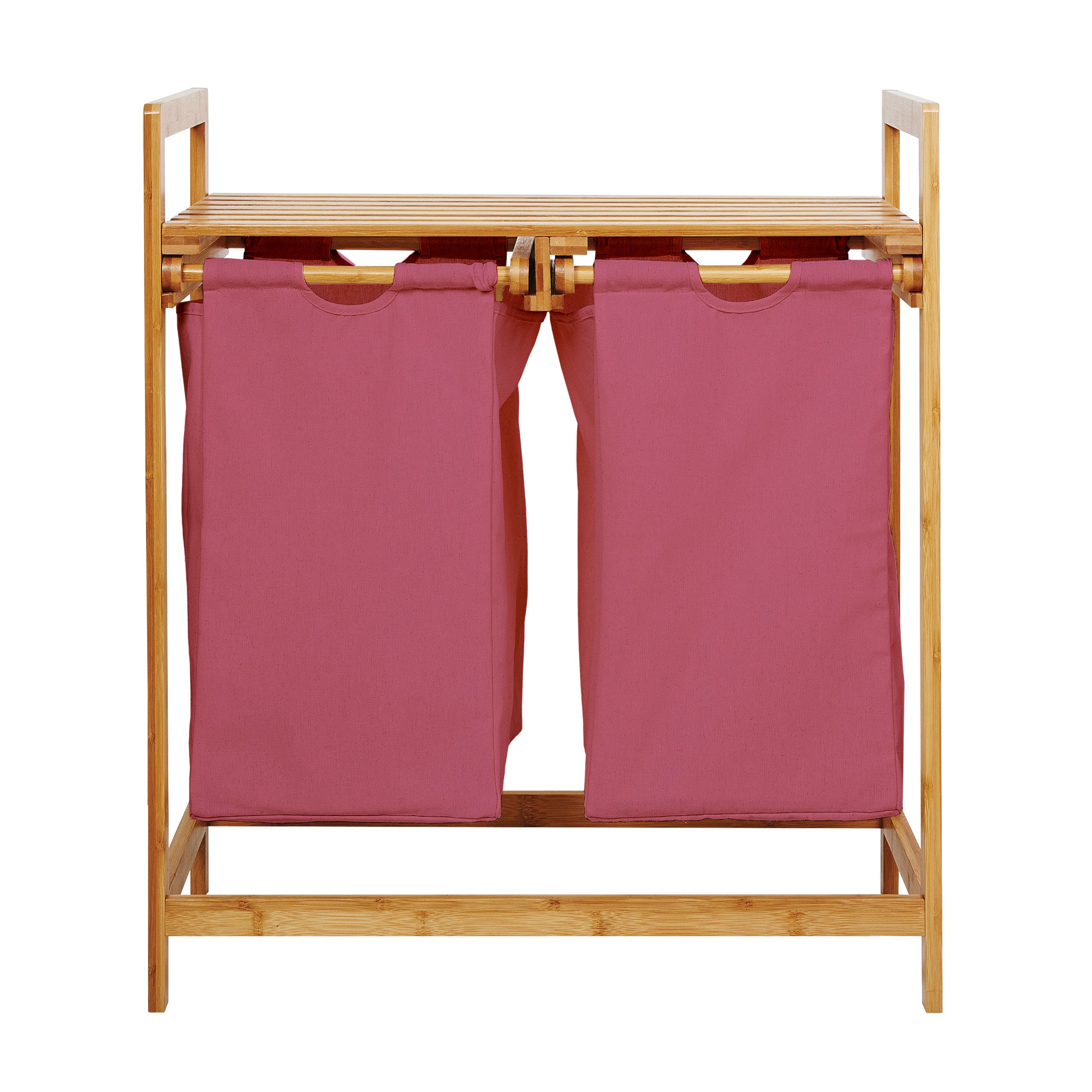 Bambus Wäschekorb mit 2 ausziehbaren Wäschesacken - 73 x 64 x 33 cm - Rosa