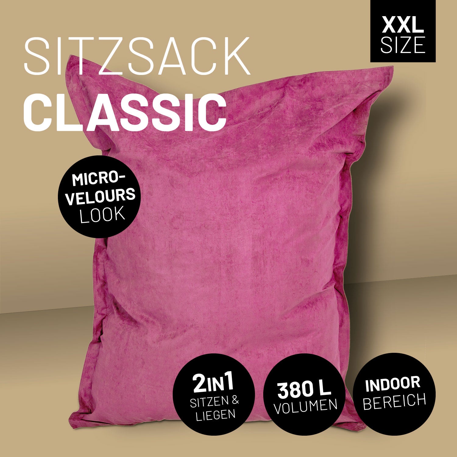 XXL Microvelours Sitzsack (380 L) - indoor - Pink