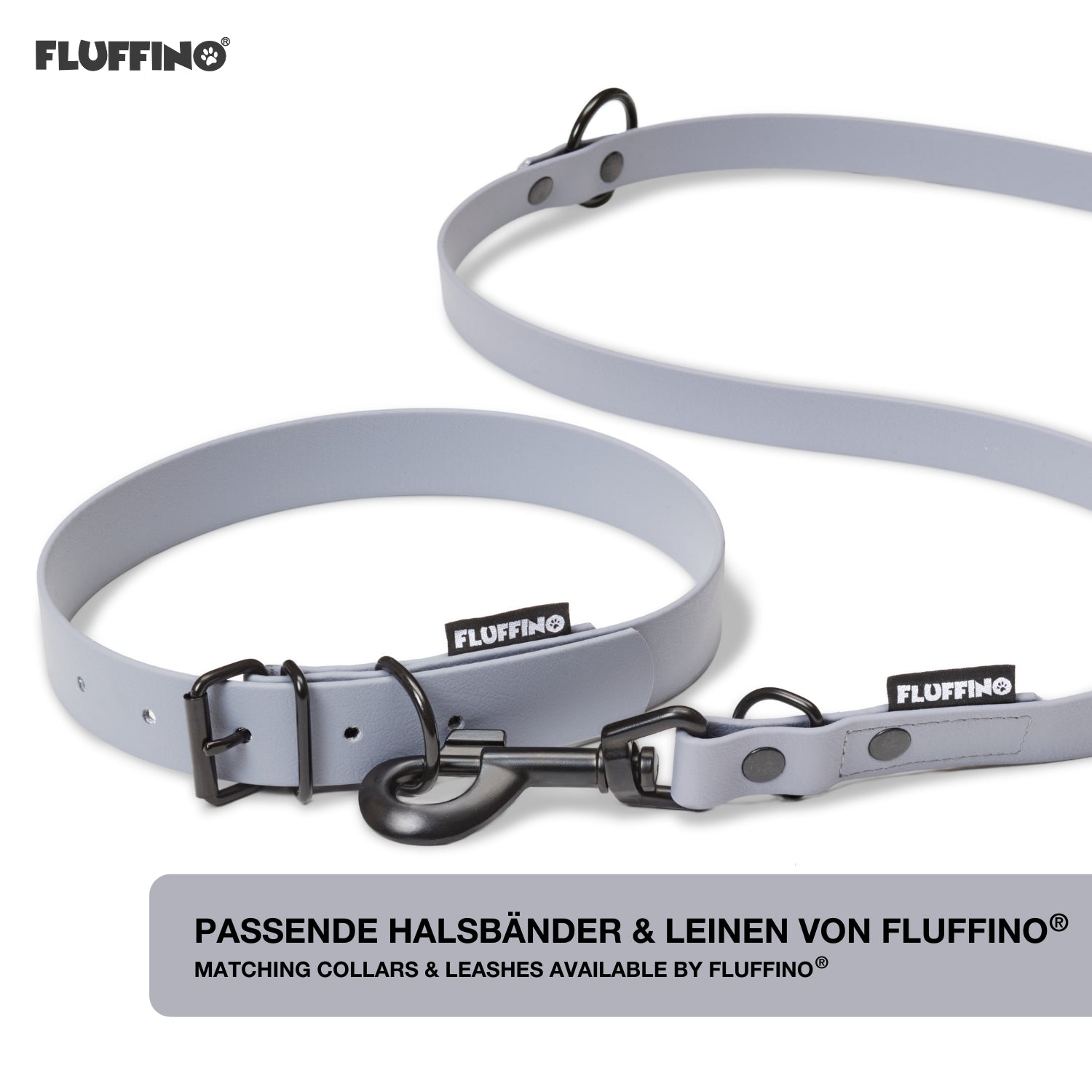 Hundehalsband aus BioThane - 5-Fach verstellbare - Größe L - Halsumfang 44 - 54 cm - Grau