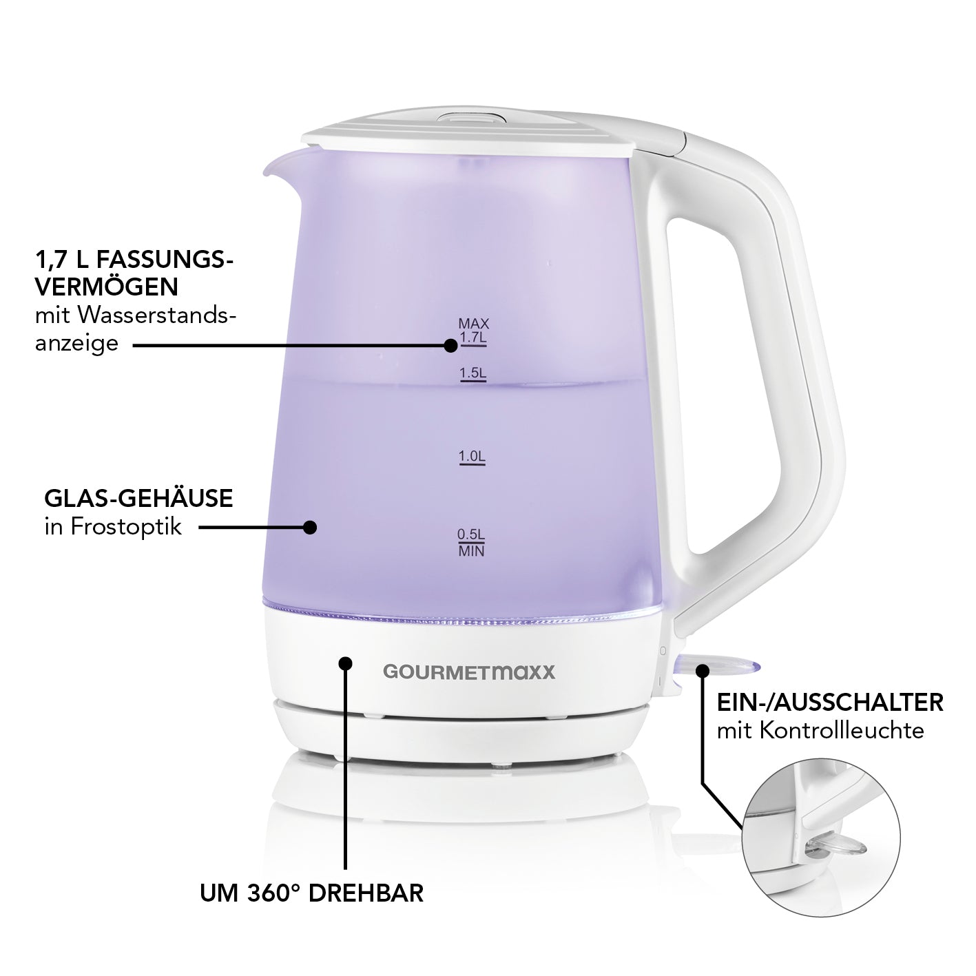 Glas-Wasserkocher mit Frostglas-Design - 1,7 Liter