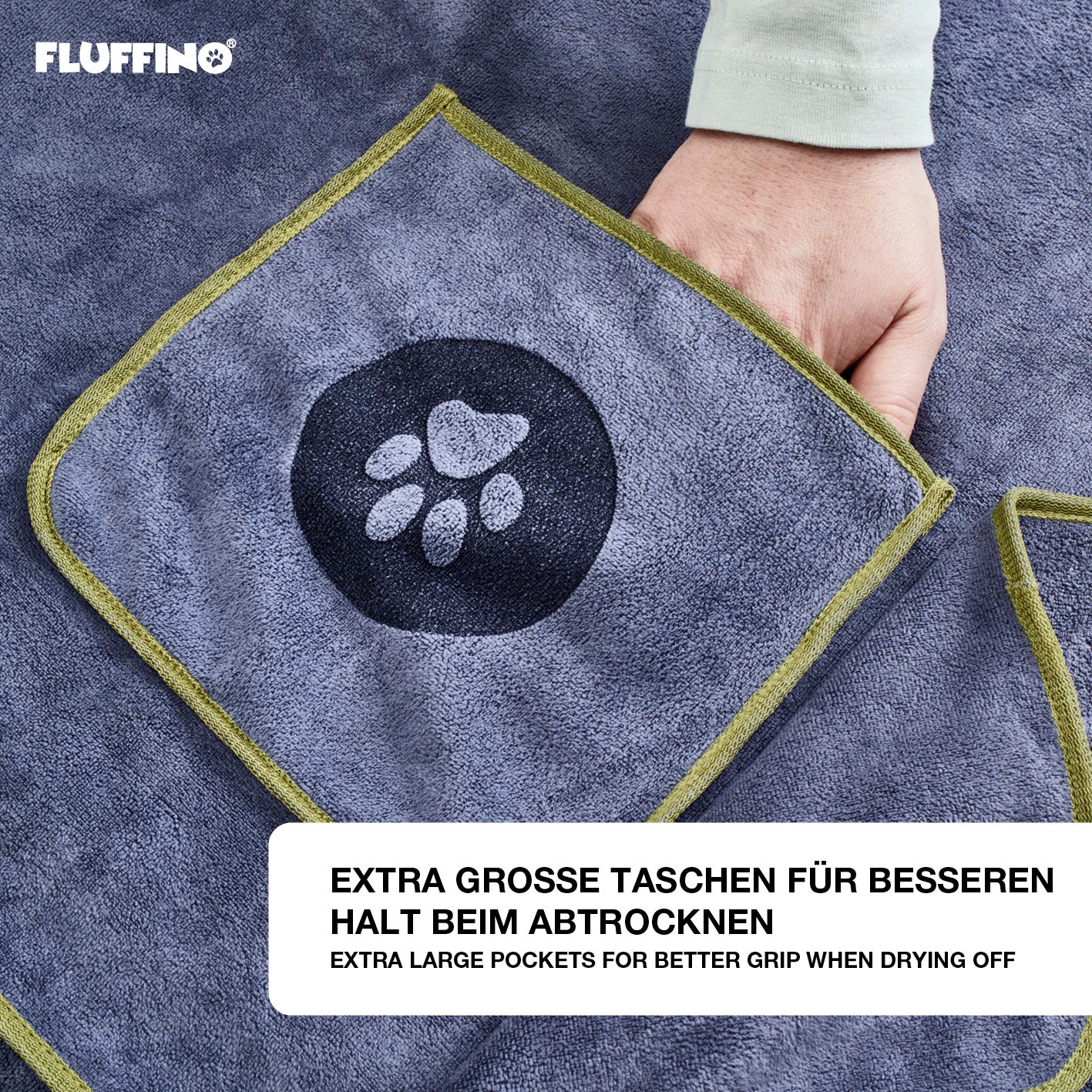 Hundehandtuch Mikrofaser – 2er-Pack - 120 x 70 cm - Grau & Grün