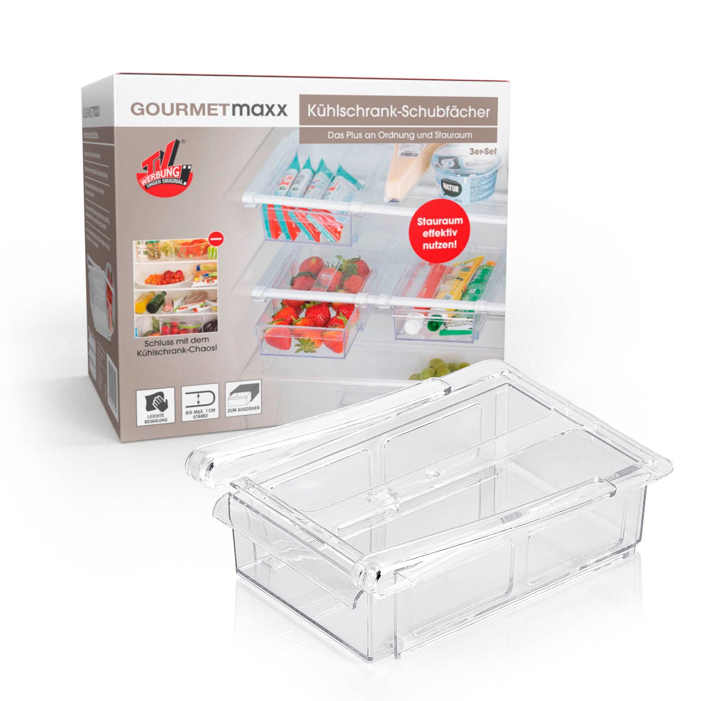Klemm-Schublade für Kühlschrank 3er-Set - transparent