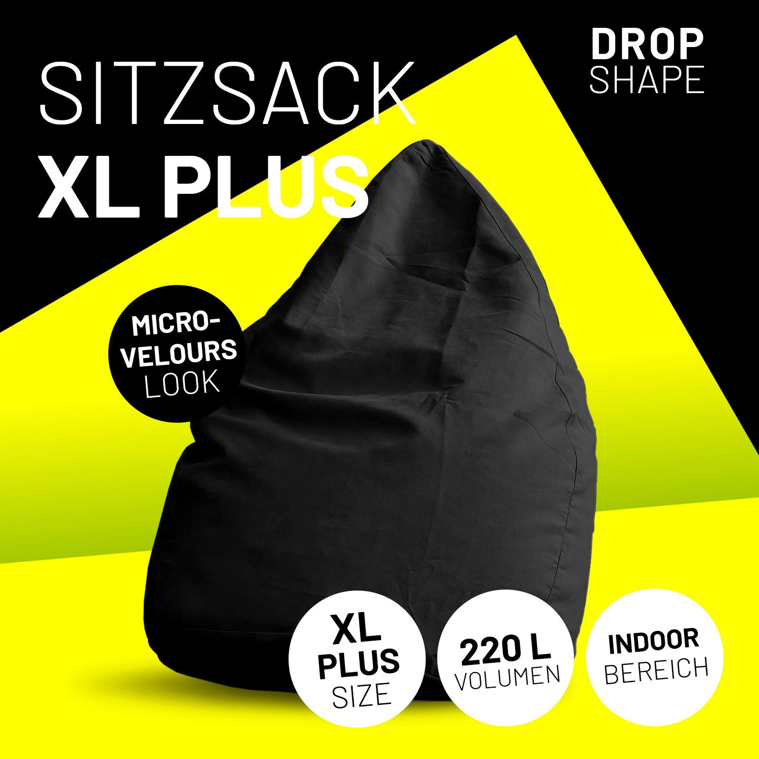 Luxury XL PLUS Sitzsack (220 L) - indoor - Schwarz