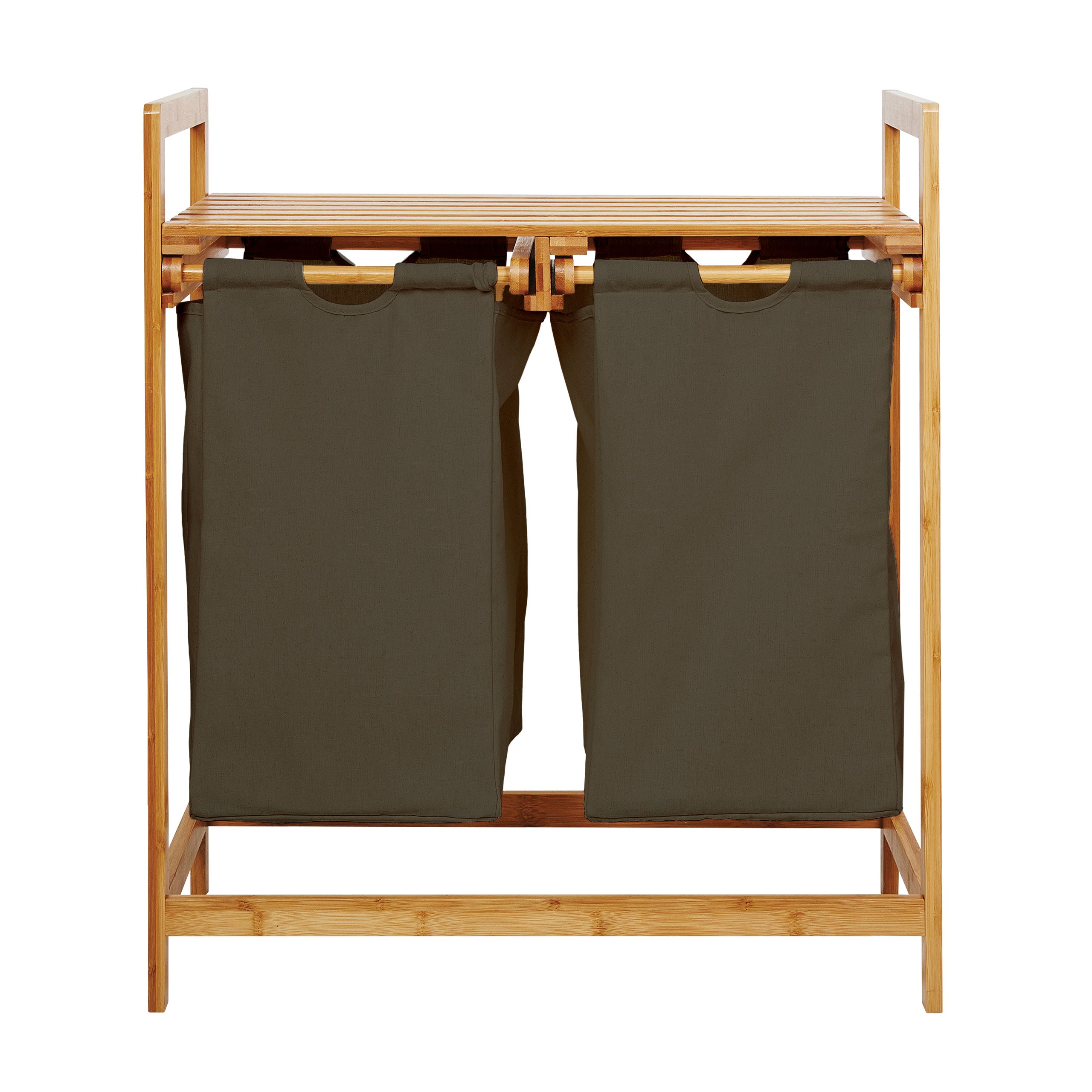 Bambus Wäschekorb mit 2 ausziehbaren Wäschesacken - 73 x 64 x 33 cm - Oliv