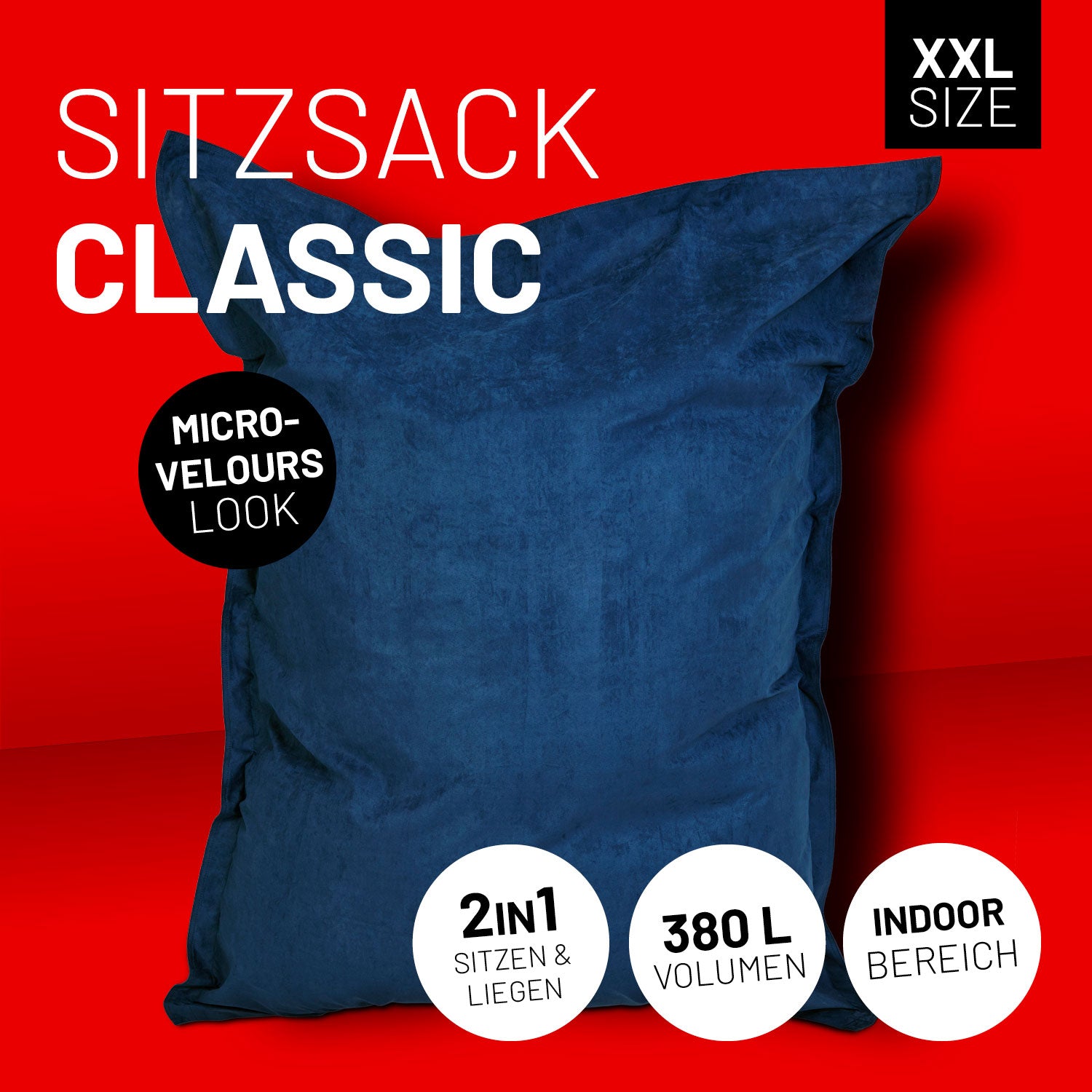 XXL Microvelours Sitzsack (380 L) - indoor - Dunkelblau