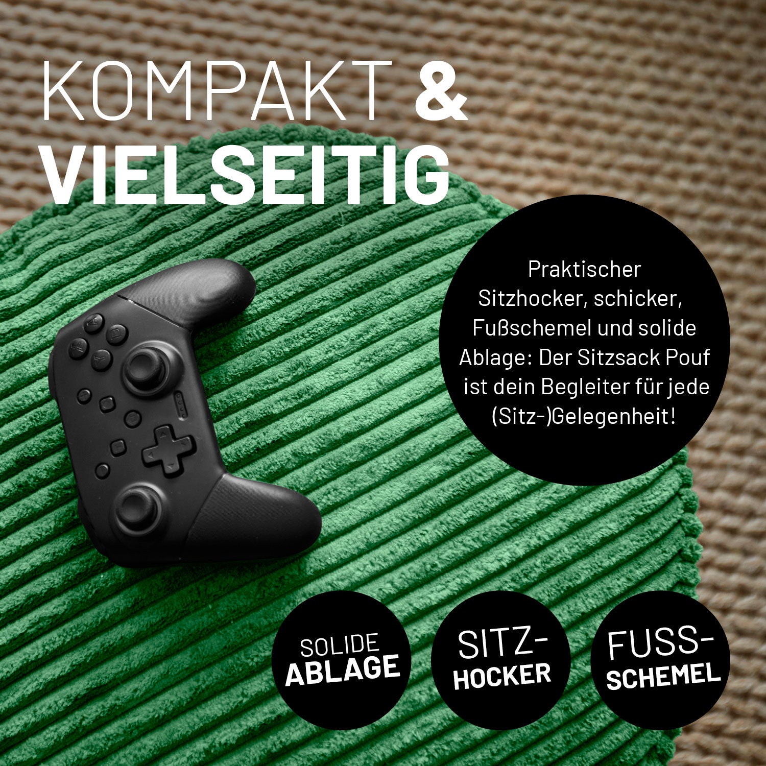 Sitzsack Pouf aus der Cord-Reihe - Dunkelgrün