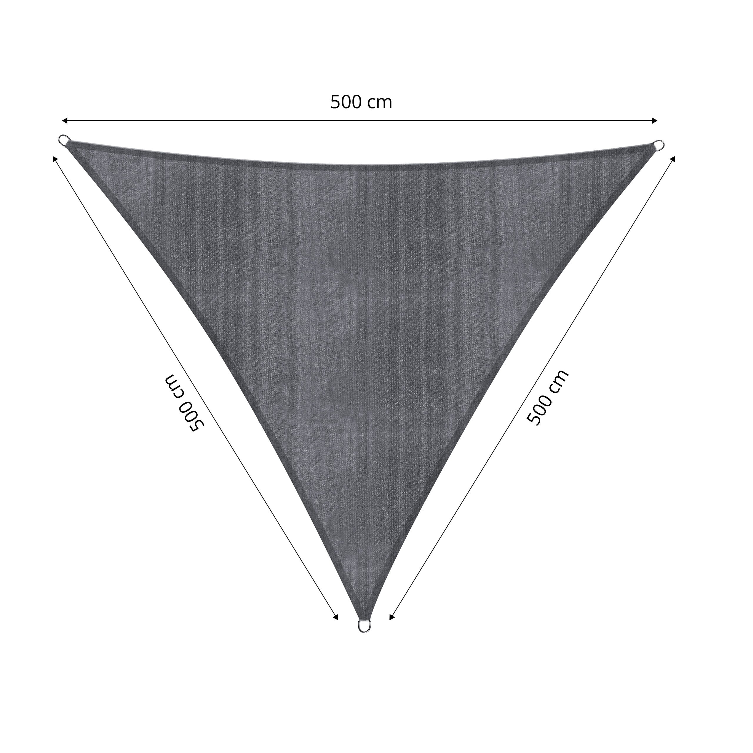 Sonnensegel 100% HDPE mit Stabilisator für UV-Schutz - Dreieck 5 x 5 x 5 Meter - Dunkelgrau