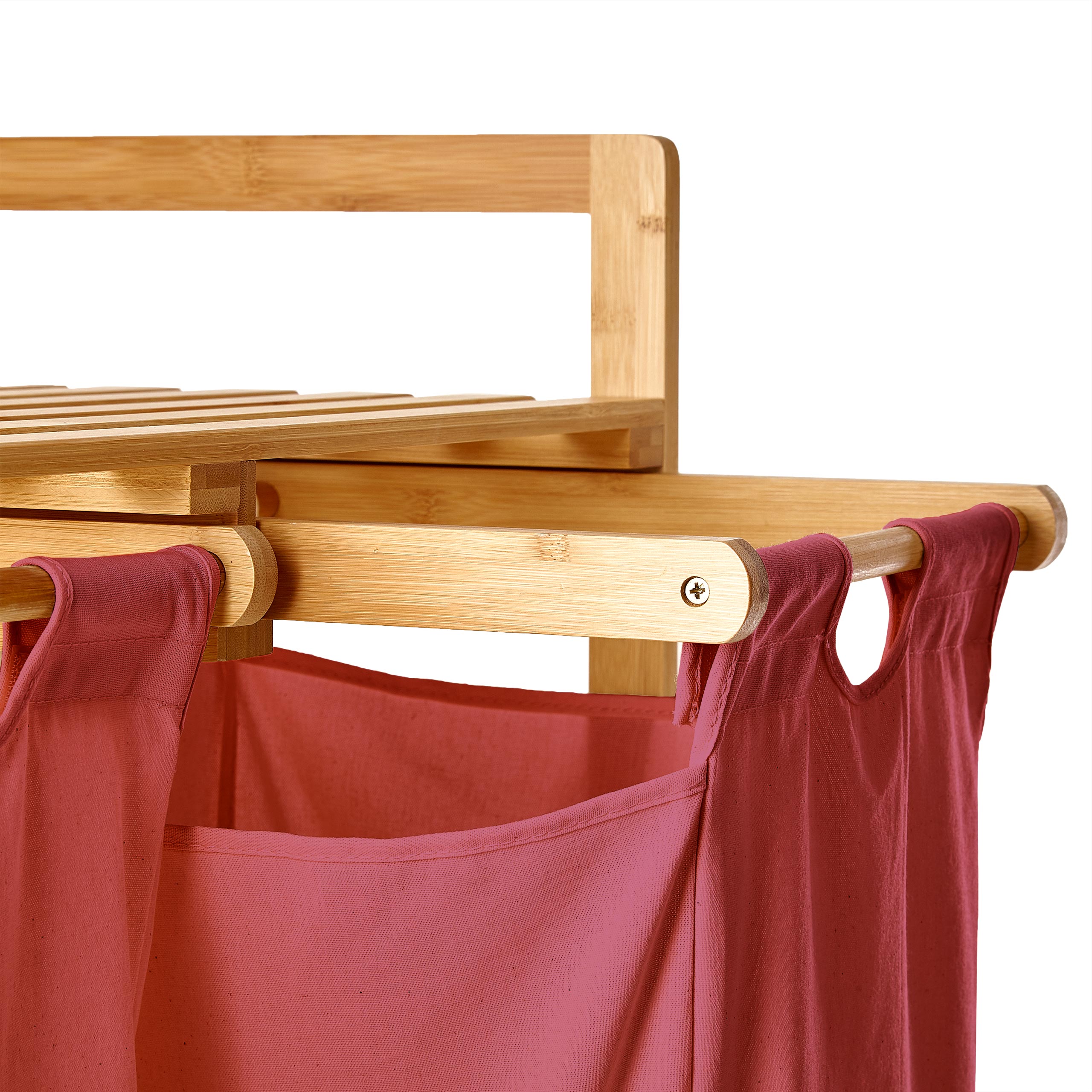 Bambus Wäschekorb mit 2 ausziehbaren Wäschesacken - 73 x 64 x 33 cm - Rosa