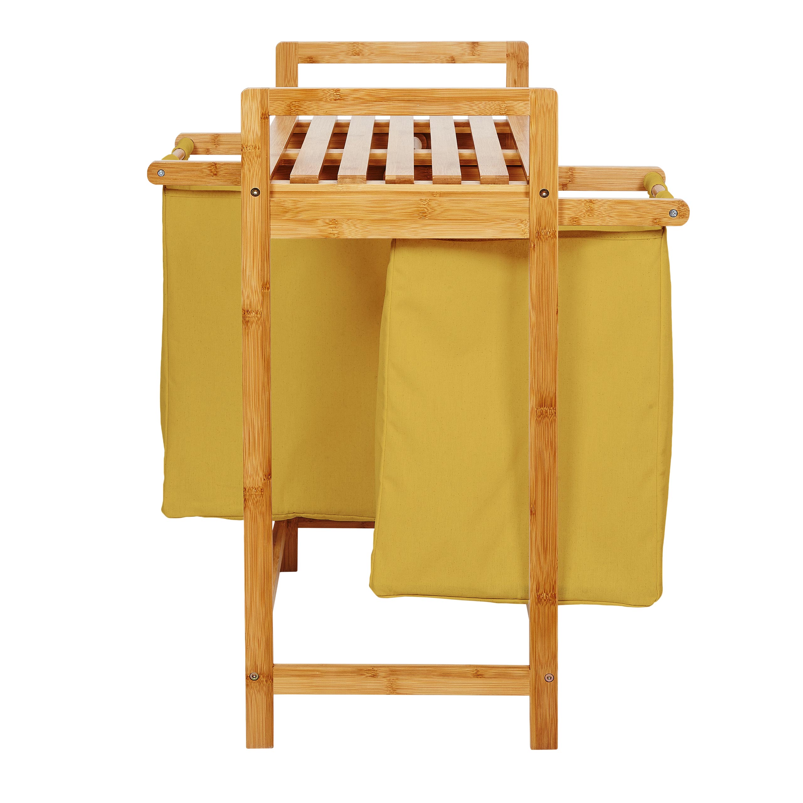 Bambus Wäschekorb mit 2 ausziehbaren Wäschesacken - 73 x 64 x 33 cm - Gelb