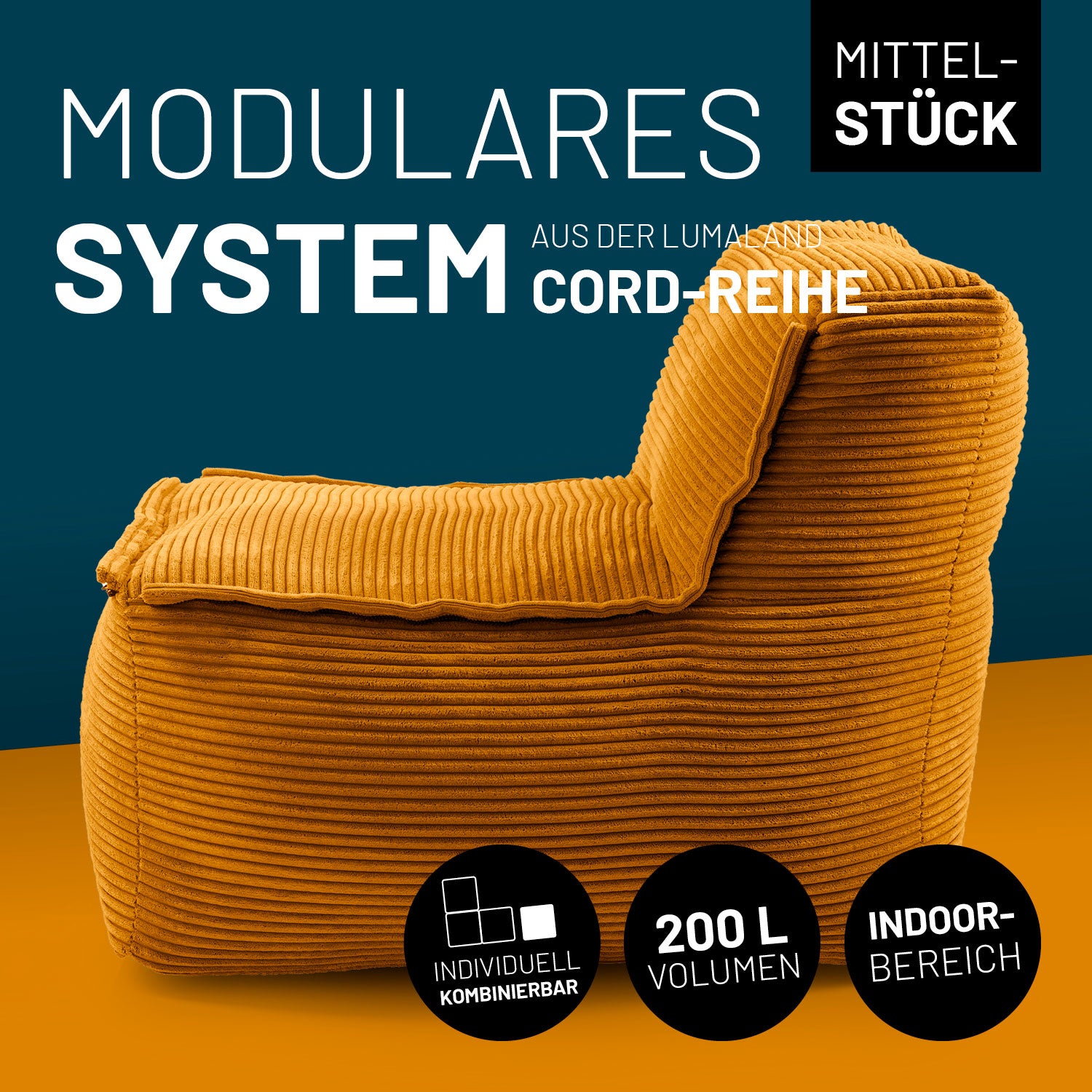 Modulares Mittelteil aus der Cord-Reihe - Senfgelb