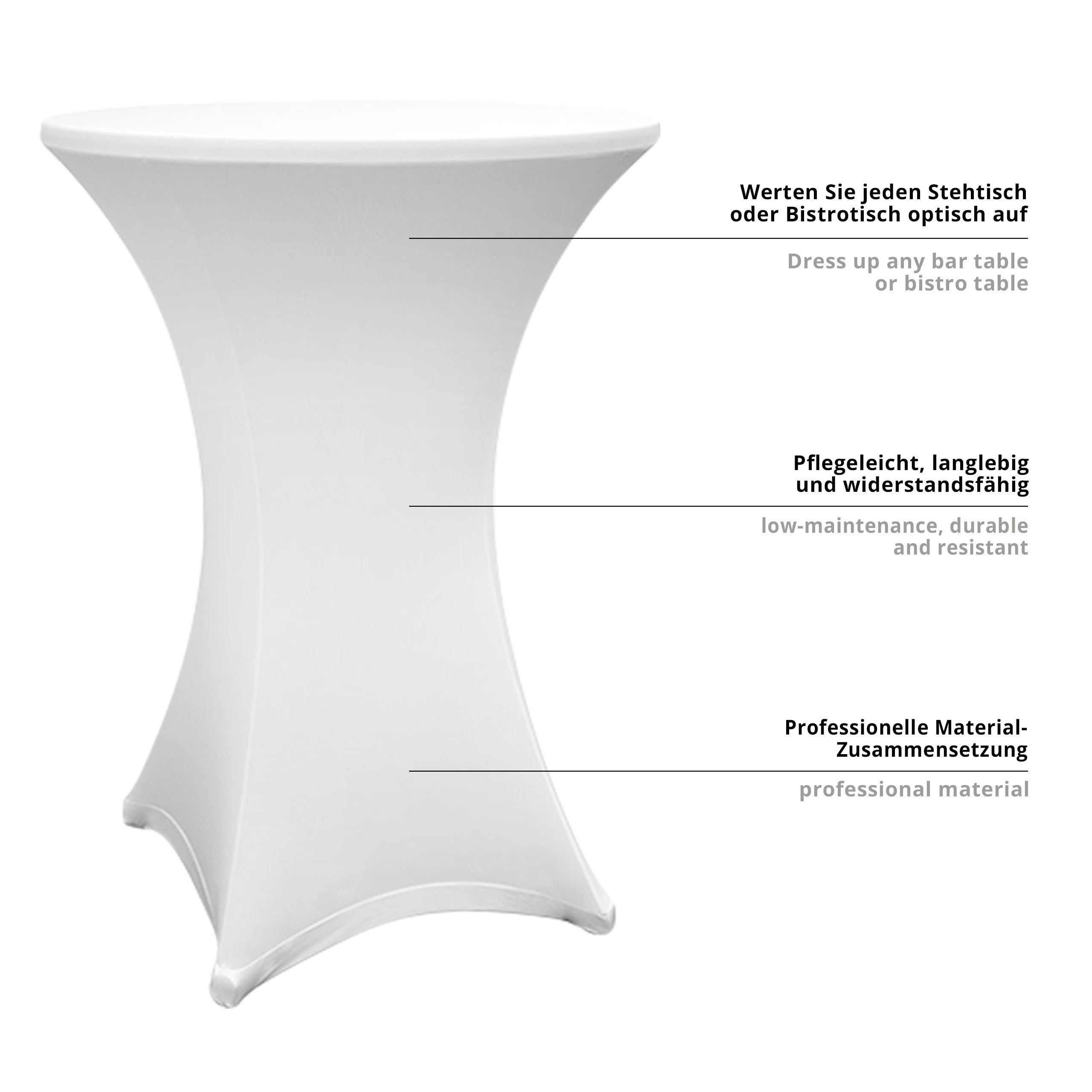 Stehtischhusse - Tisch Bezug - Husse -  Ø 80-85 cm - Weiß
