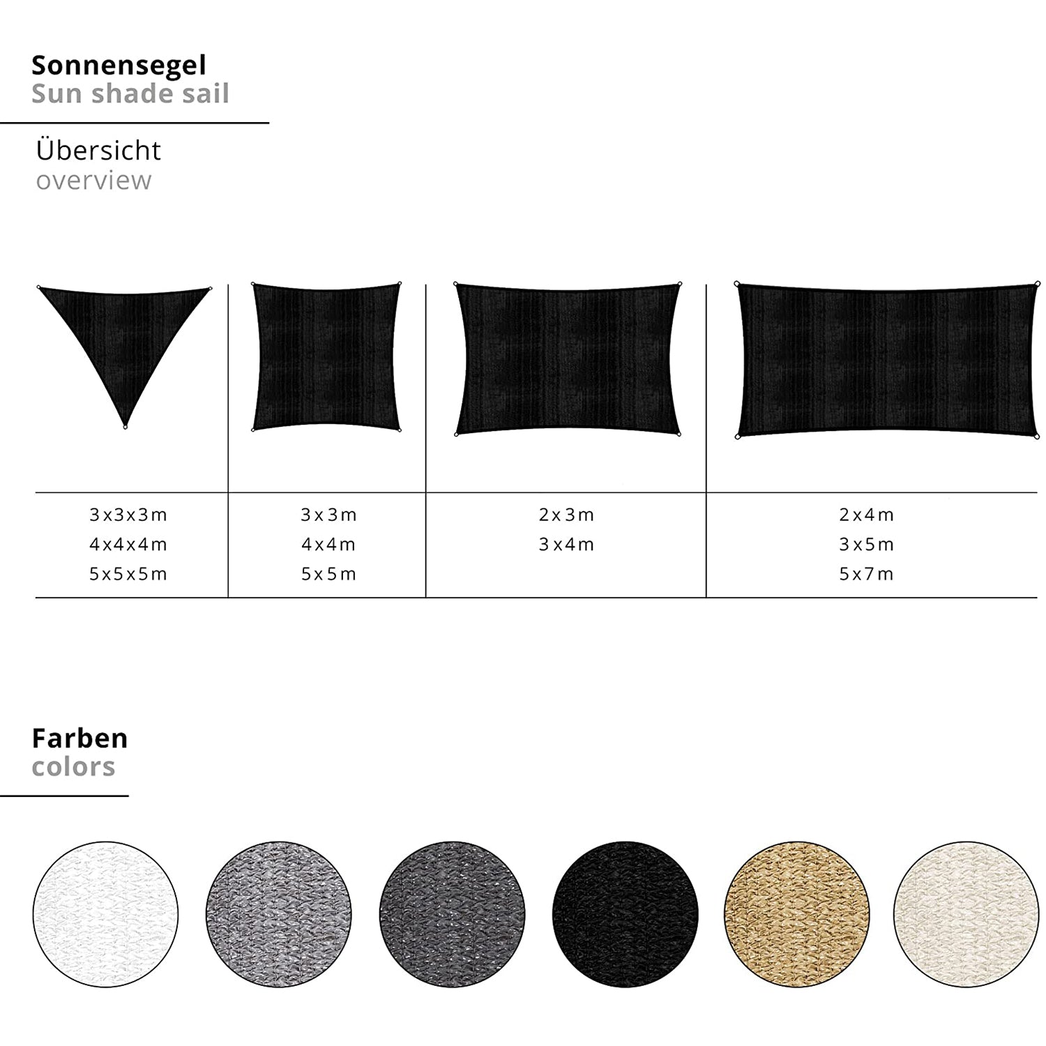 Sonnensegel Polyester - Quadrat 3 x 3 Meter - Hellgrau
