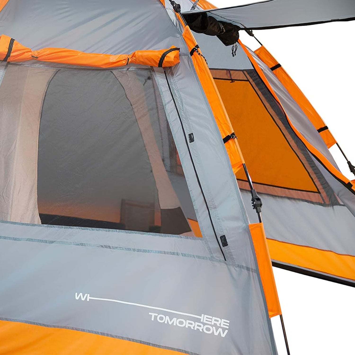 Familienzelt Pop Up Wurfzelt - 4-Personen - Zelt mit Sonnendach - 340x280x185 cm -  Orange-Grau