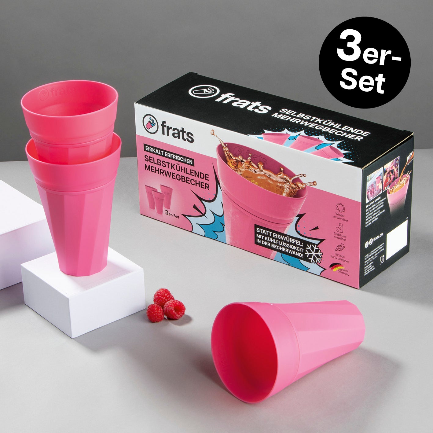Trinkbecher 300ml - Selbstkühlend - 3er-Set - Pink
