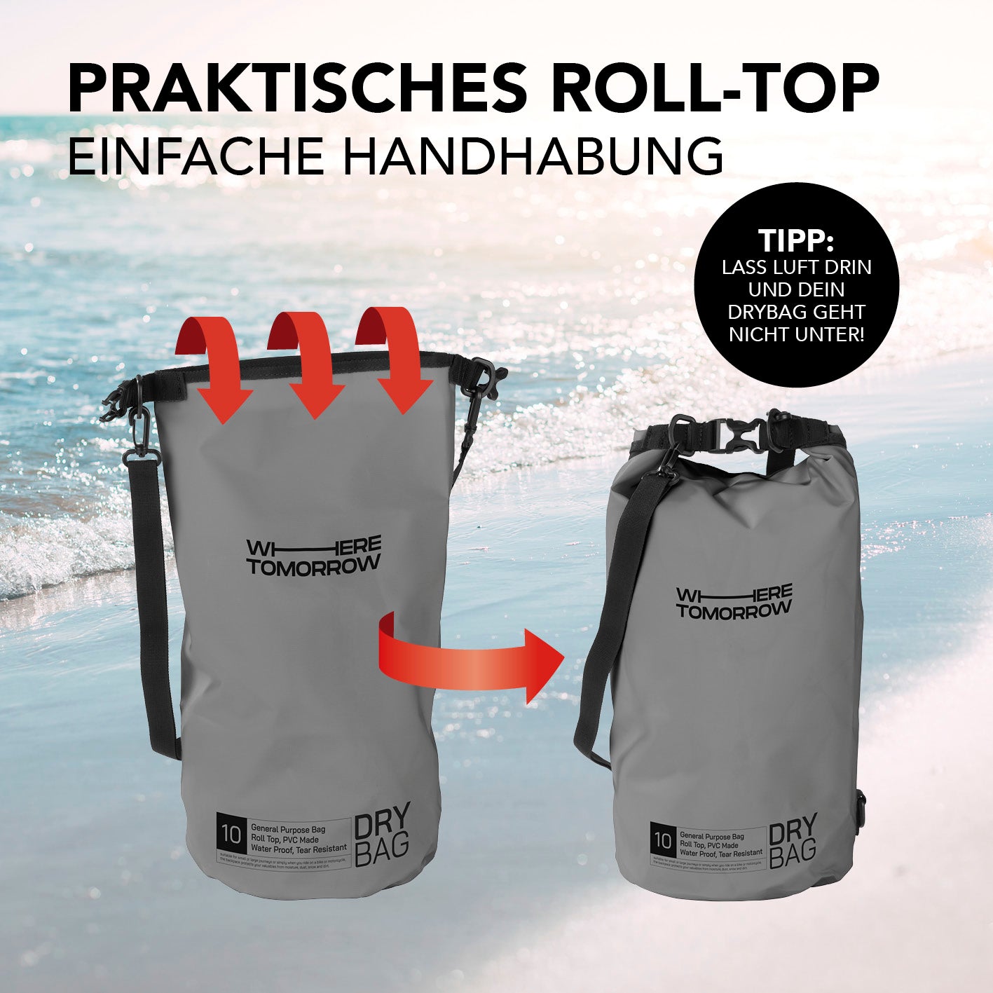 Dry Bag 10L - Style 01 - Grau